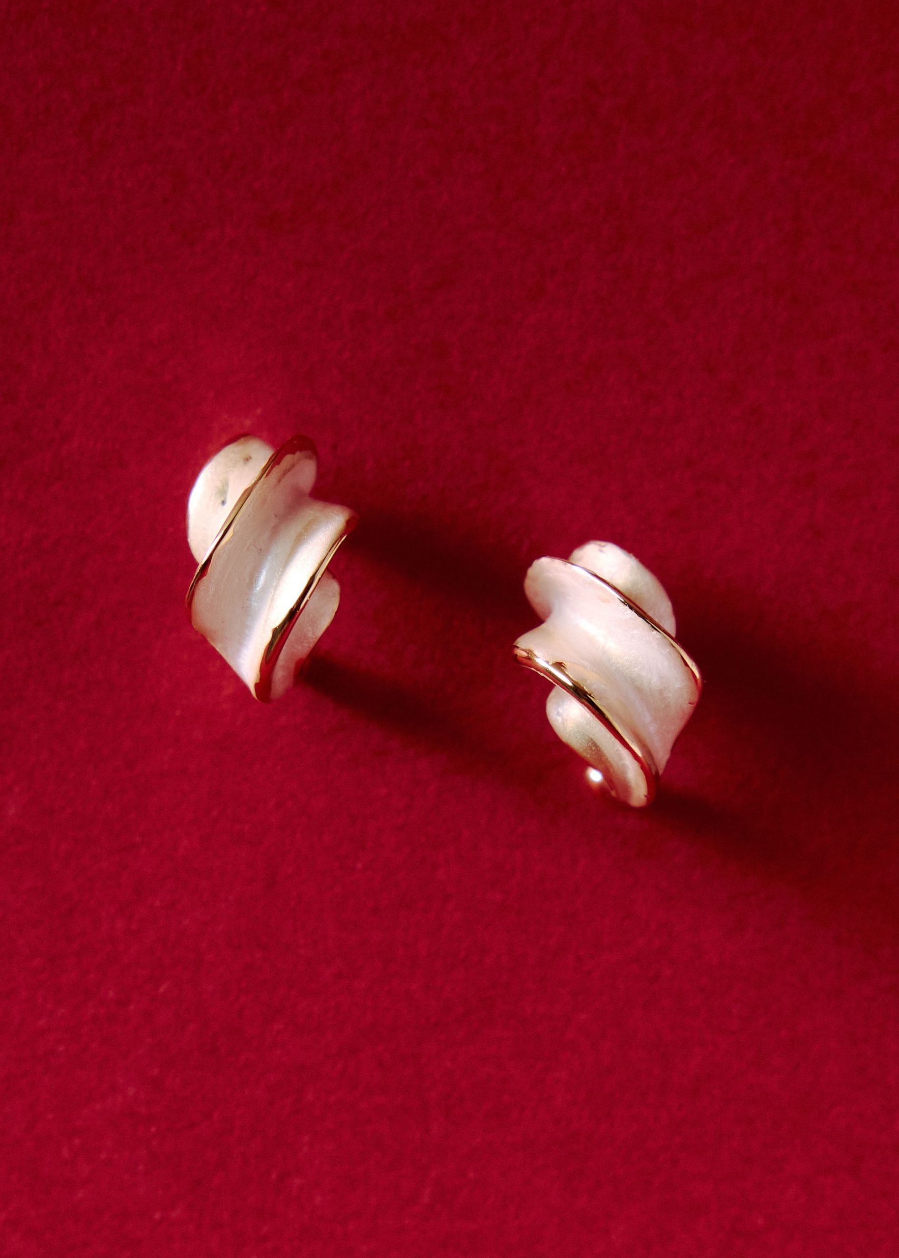 14K Gold Plated White Enamel Swirl Hoop Earrings - Image 2