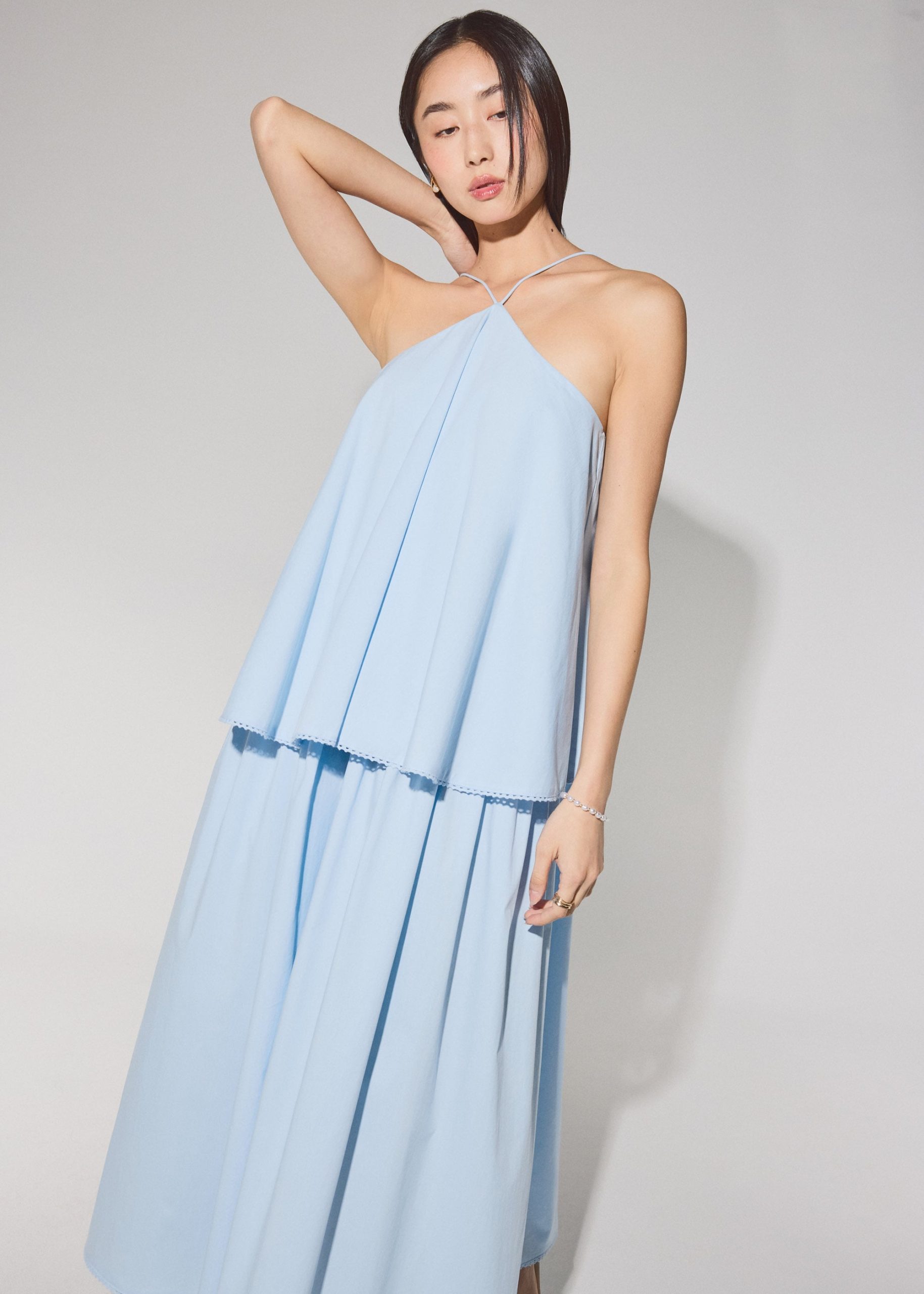 Cotton Tiered Halter Neck Trapeze Maxi Dress - Image 9