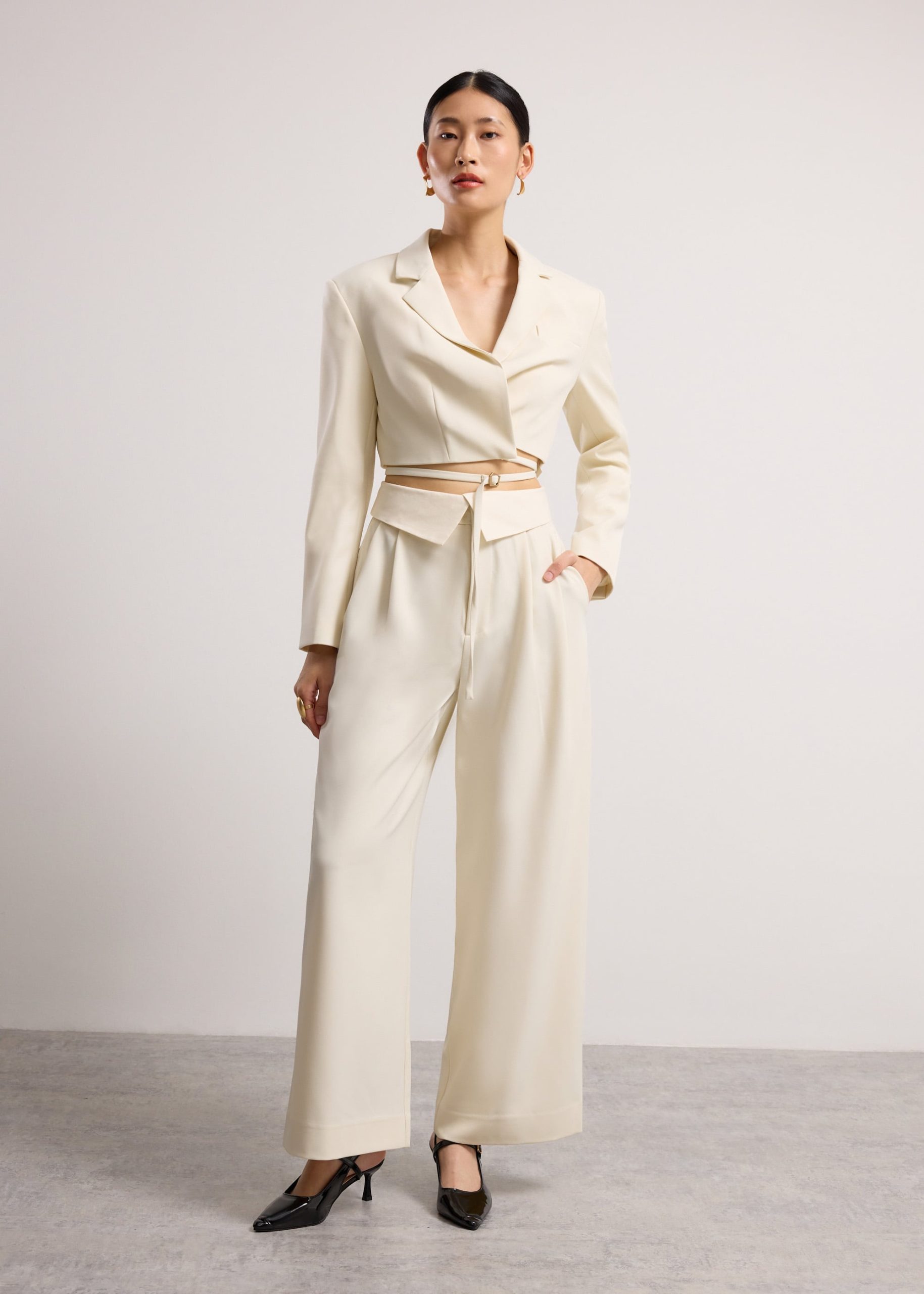 Detachable Waistband Flap Straight Leg Pants - Image 3