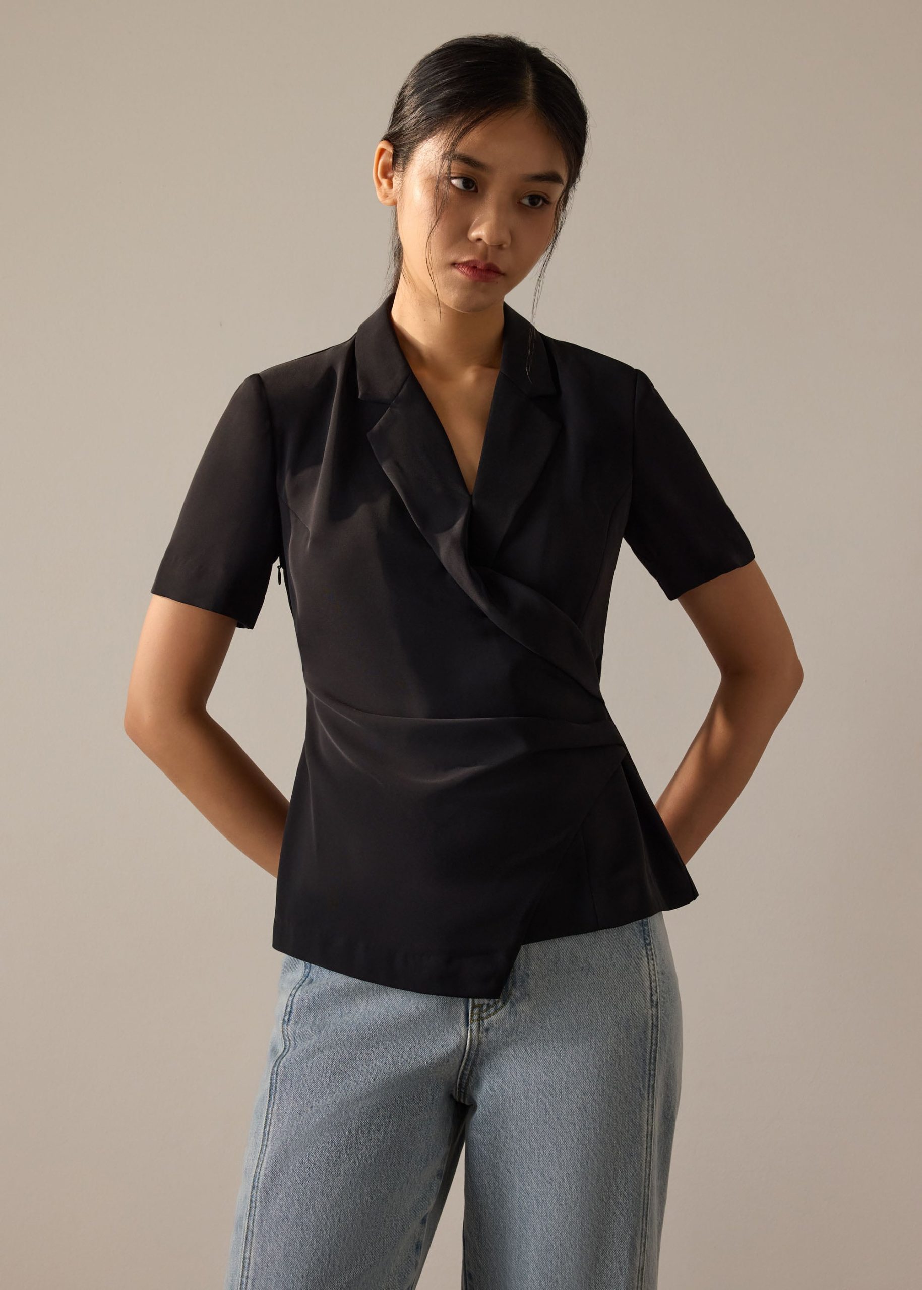 Karyssa Crepe Drape V-neck Blazer Top - Image 7