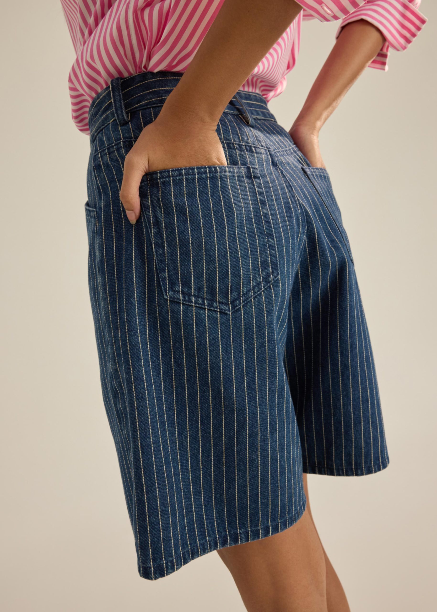 Striped Denim Bermuda Shorts - Image 4
