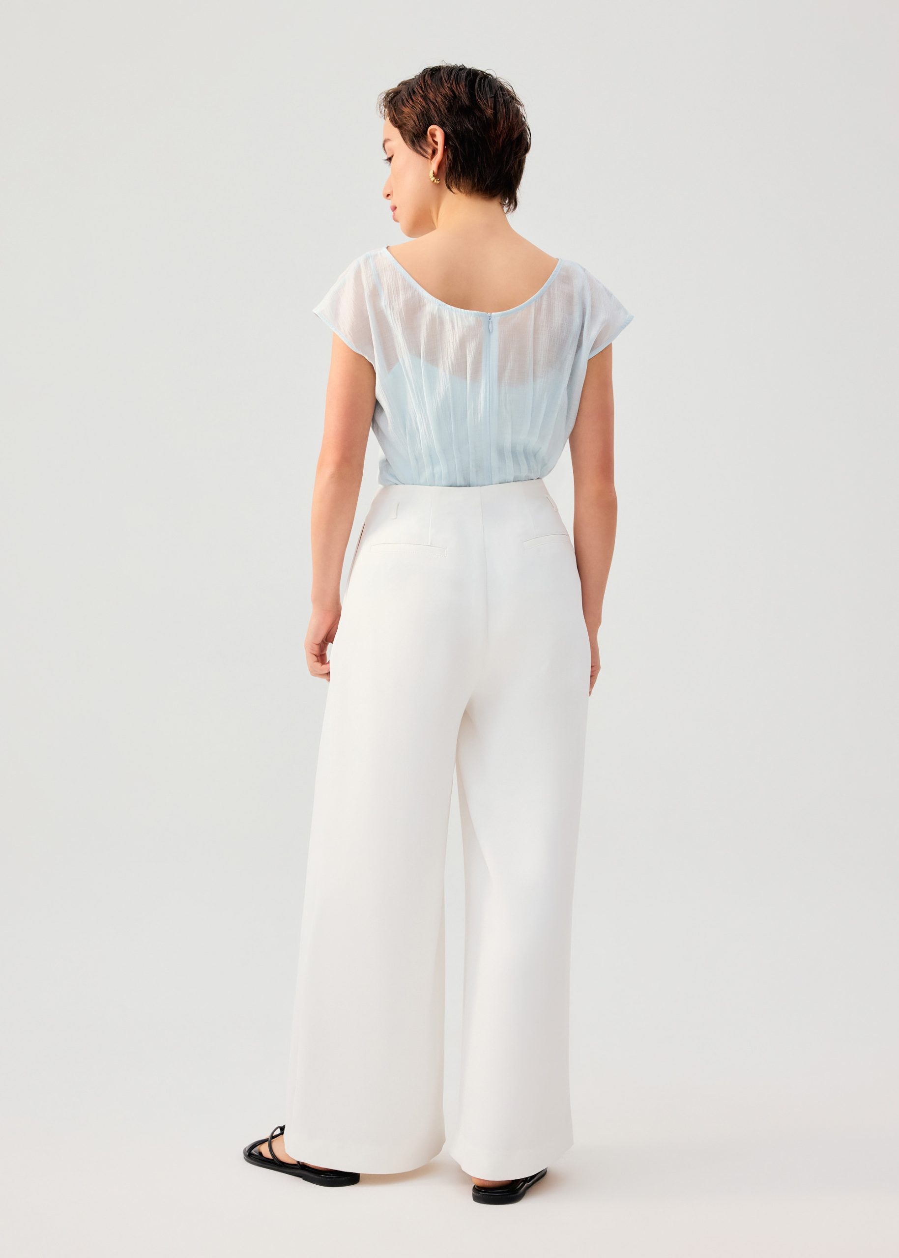 PETITE Leggy??Nadine Crepe Asymmetric Waistband Straight Leg Pants - Image 12