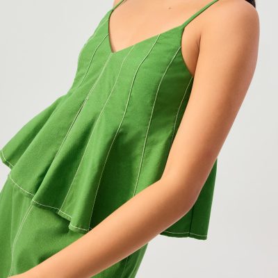 Contrast Stitch V-neck Peplum Camisole Top