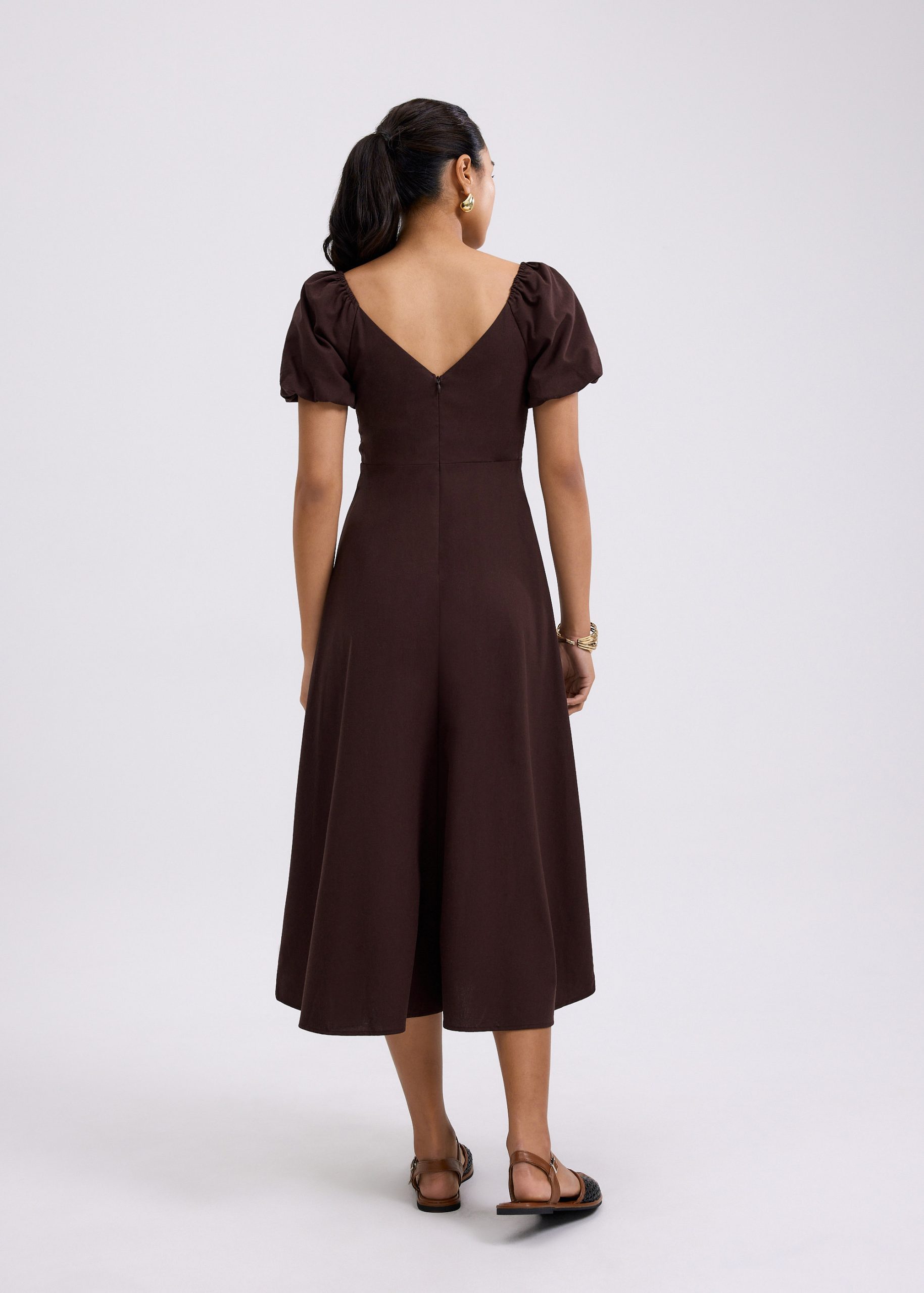 BraFree by LB Linen Sweetheart Puff Sleeve Midaxi Dress - Image 12