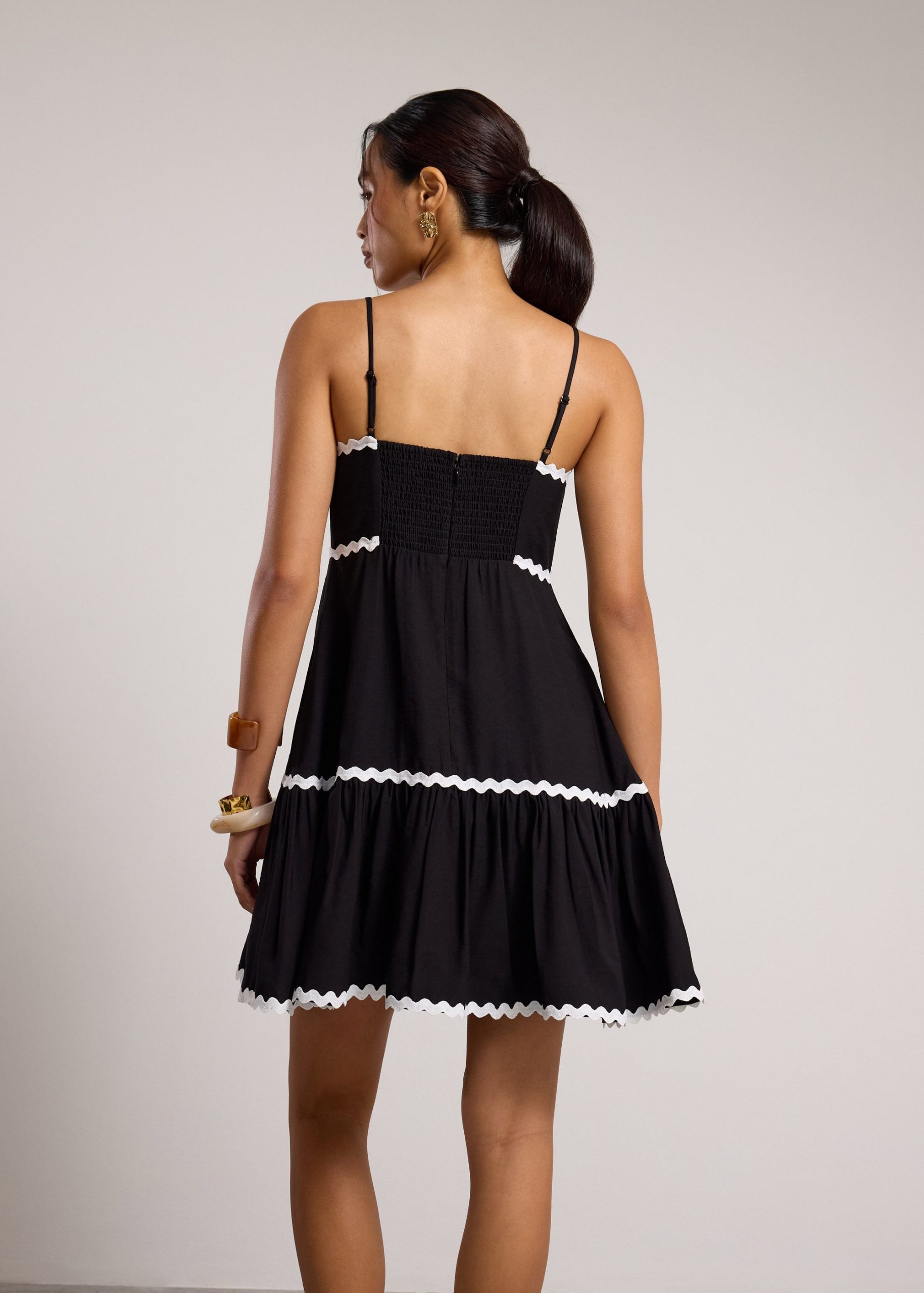 Scallop Trim Straight Neck Mini Dress - Image 5