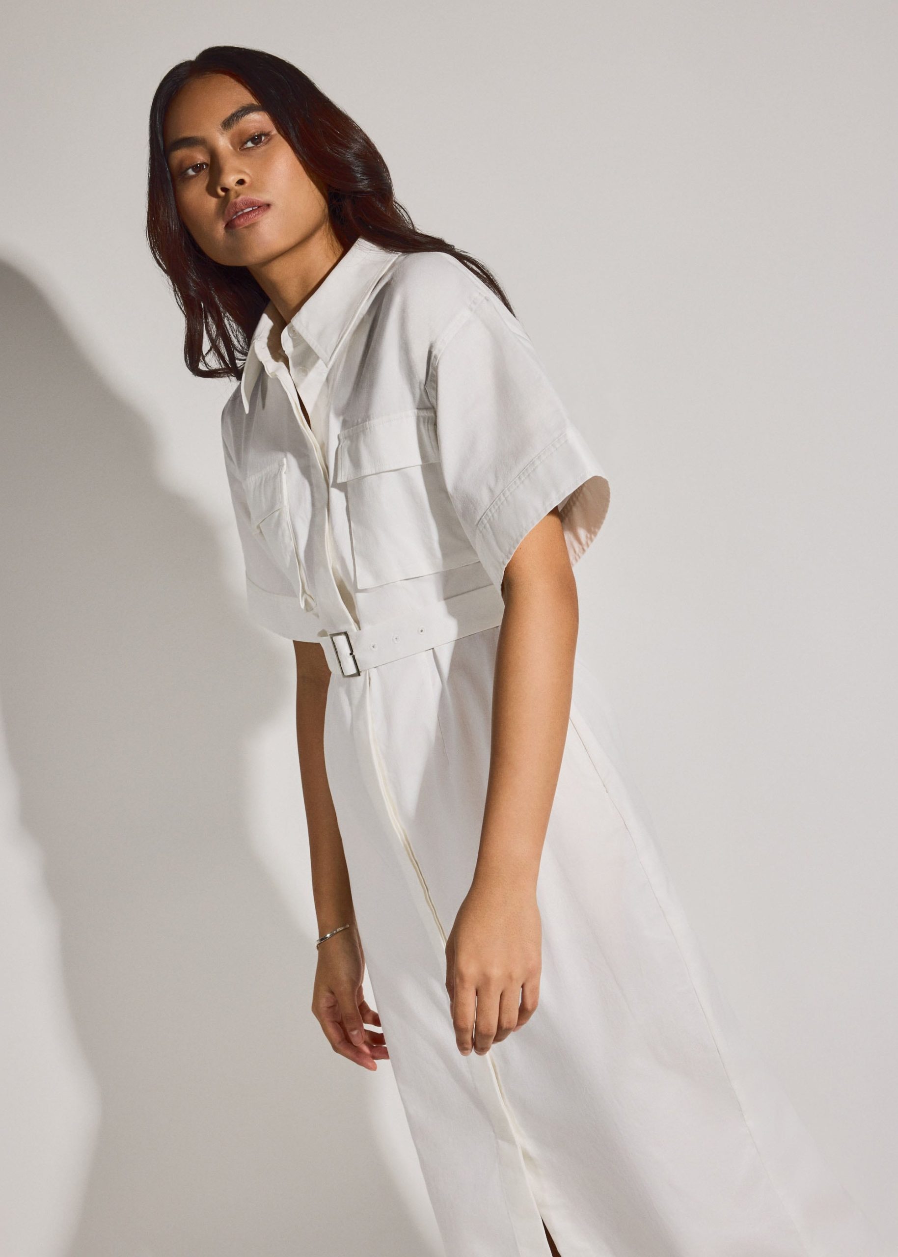 Cotton Button Down Utility Midaxi Dress - Image 7