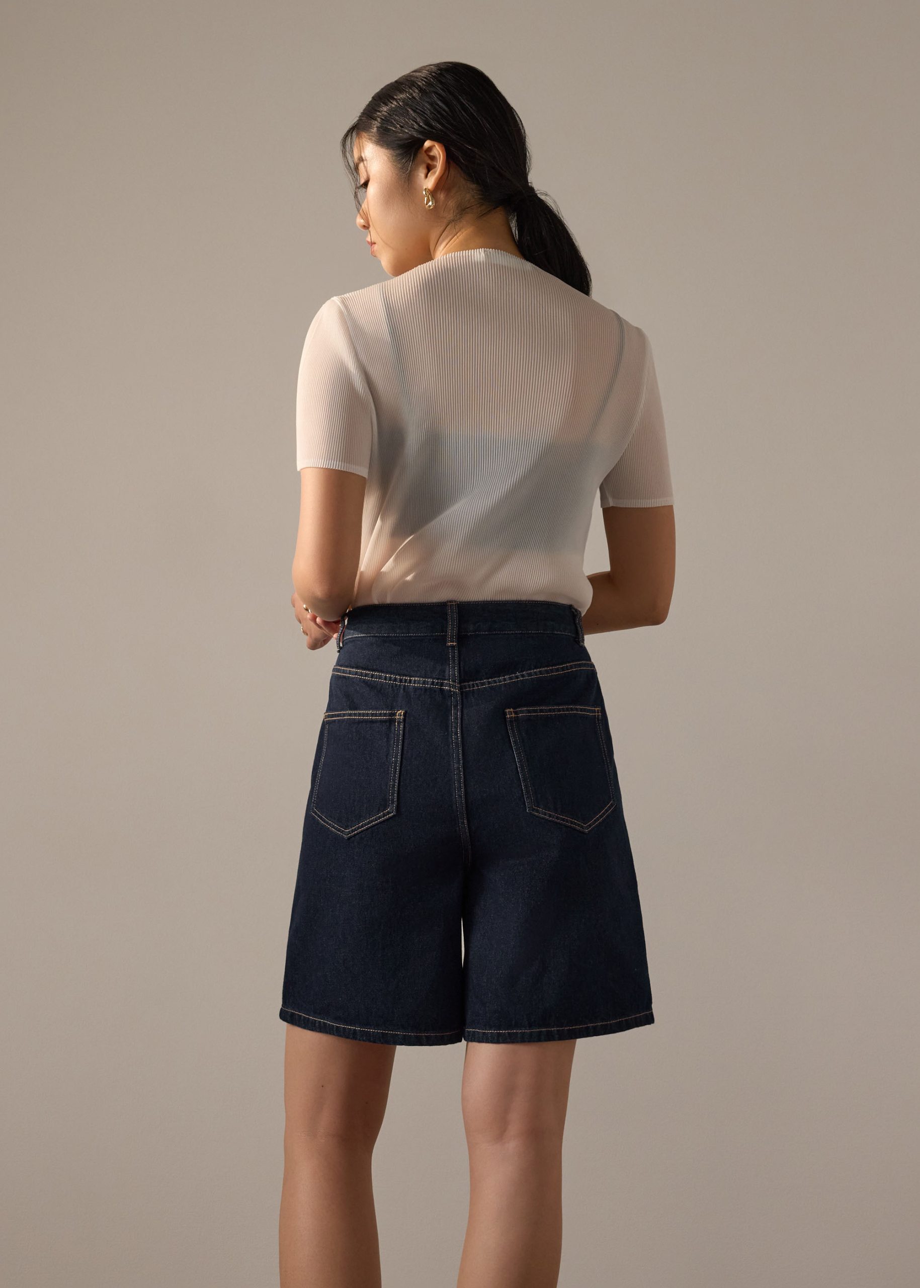 Megan Denim Mid Waist Bermuda Shorts - Image 6