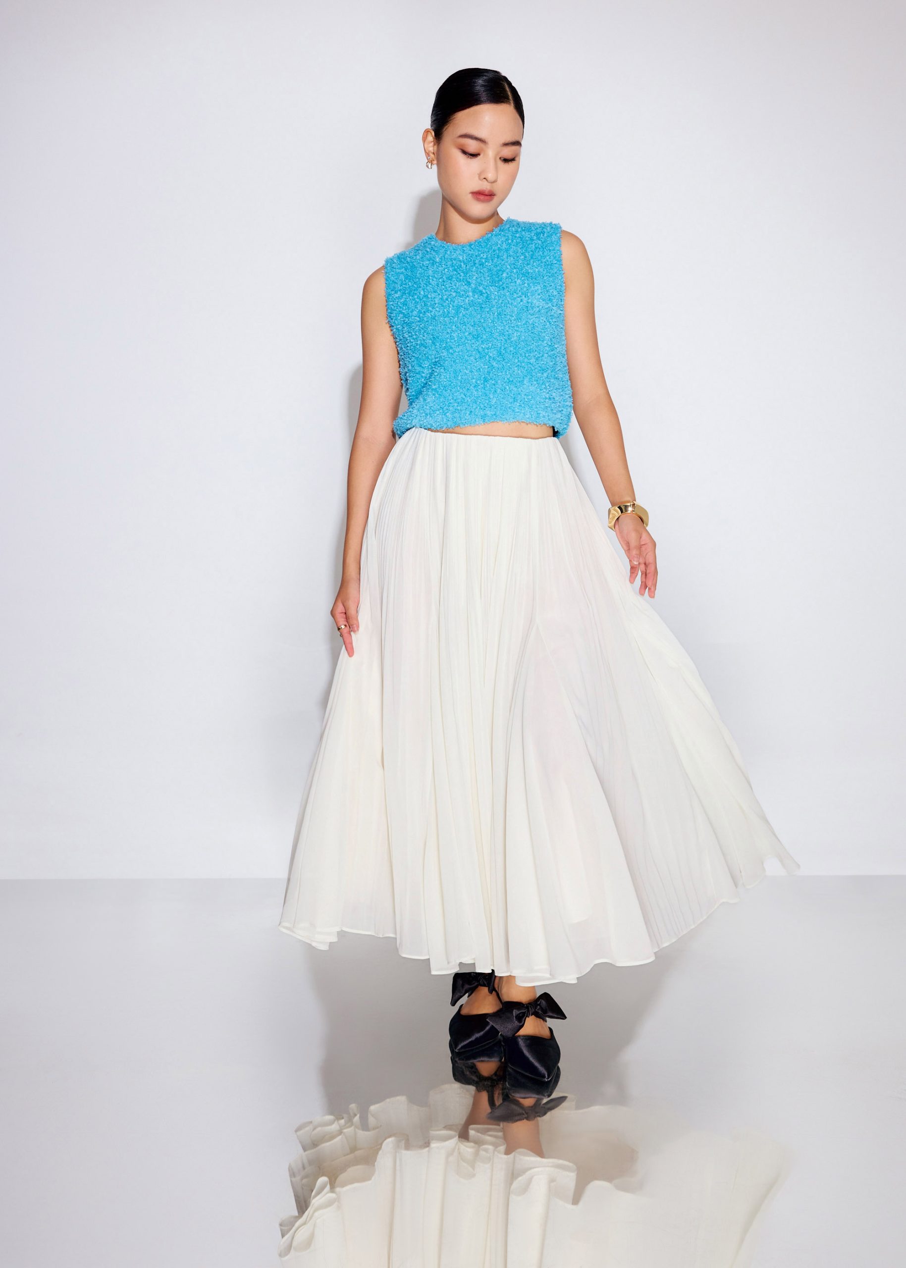 Elastic Pleated Flare Midaxi Skirt - Image 14