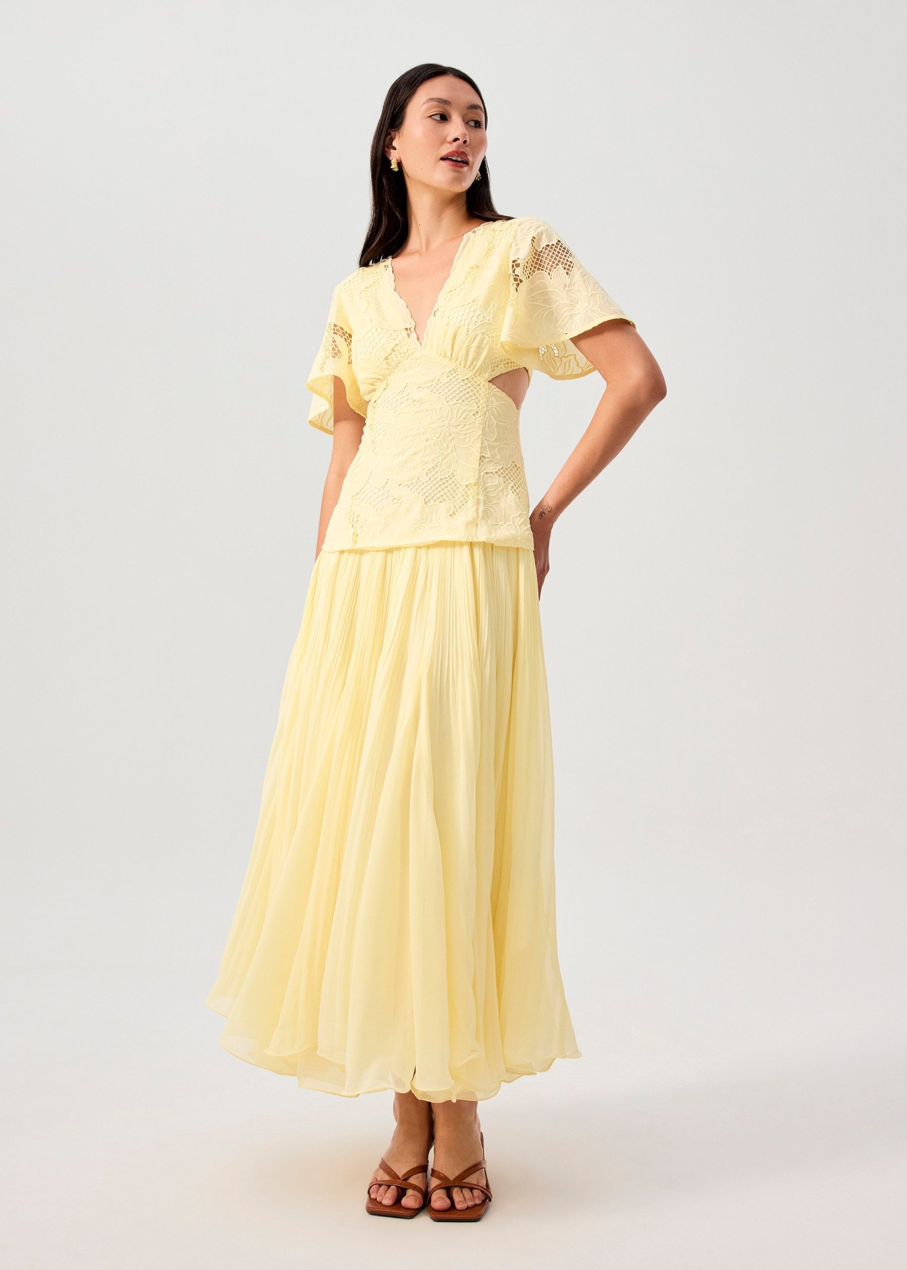 BraFree by LB Lace V-Neck Bell Sleeve Fit & Flare Maxi Dress
