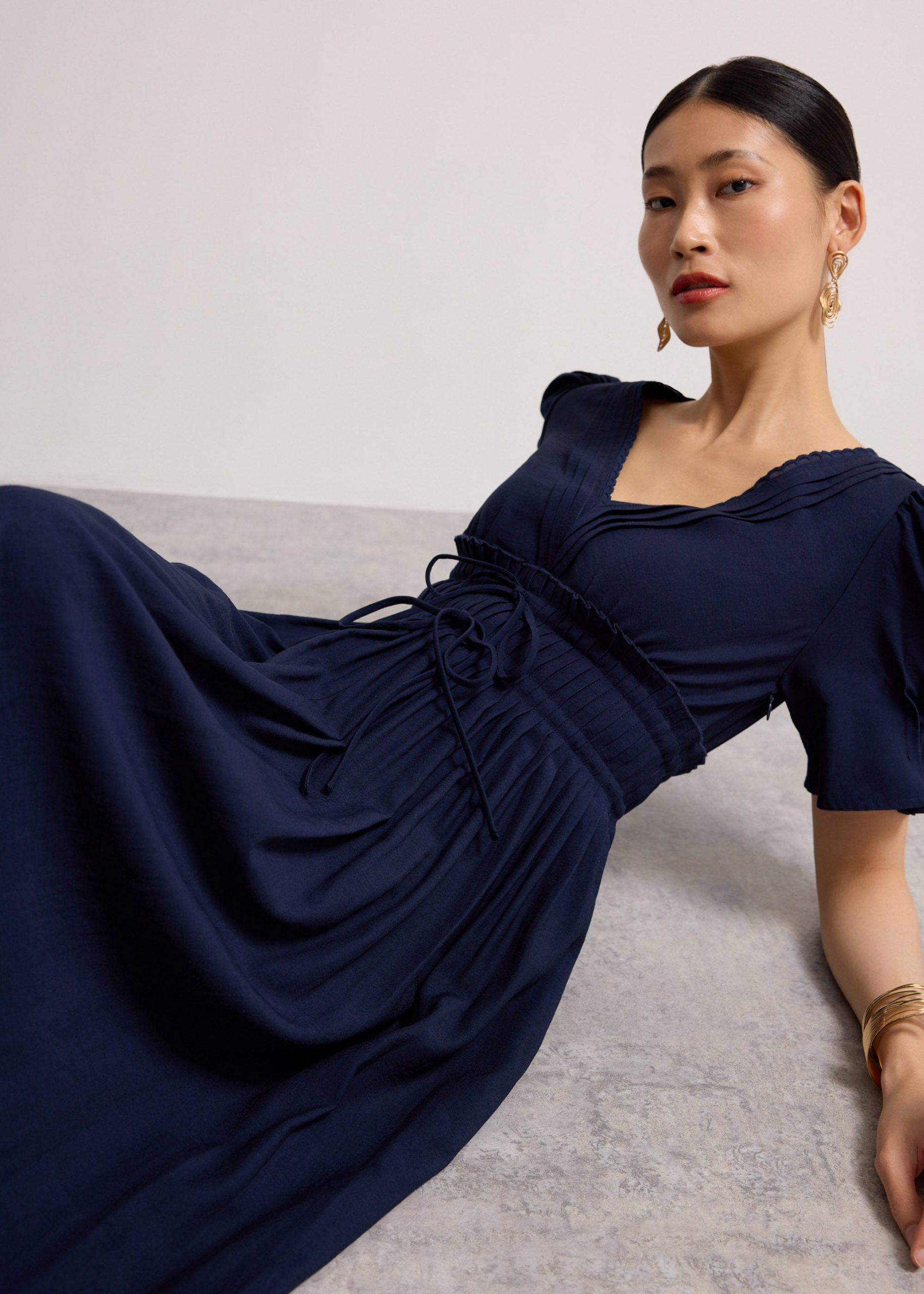 V-Neck Puff Sleeve Fit & Flare Midaxi Dress - Image 2