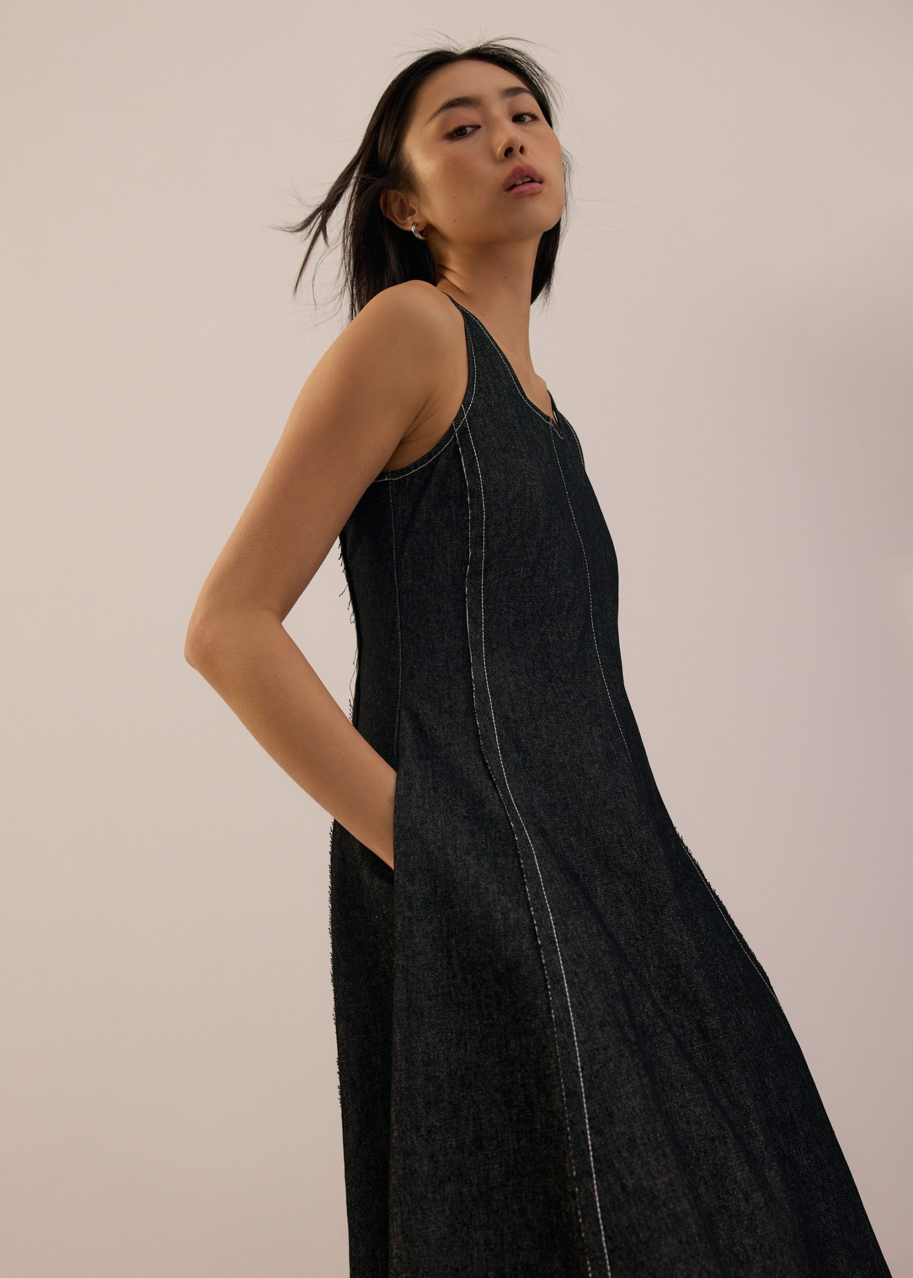 Denim Scoop Neck Midi Dress - Image 5