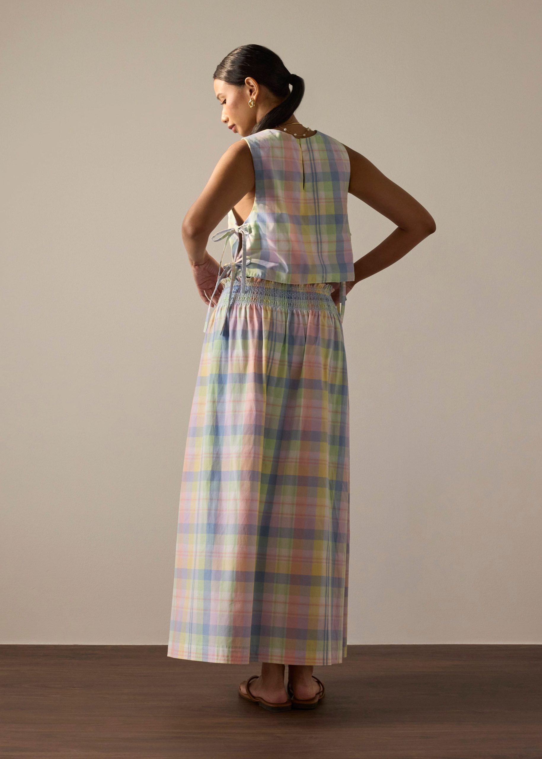 Checkered Cotton Flare Maxi Skirt - Image 12