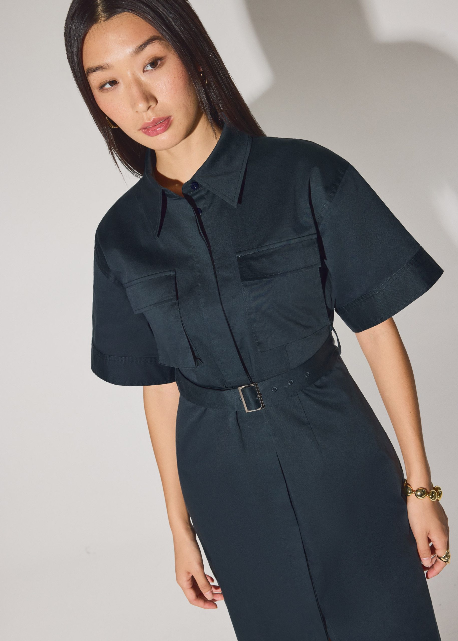 Cotton Button Down Utility Midaxi Dress - Image 12