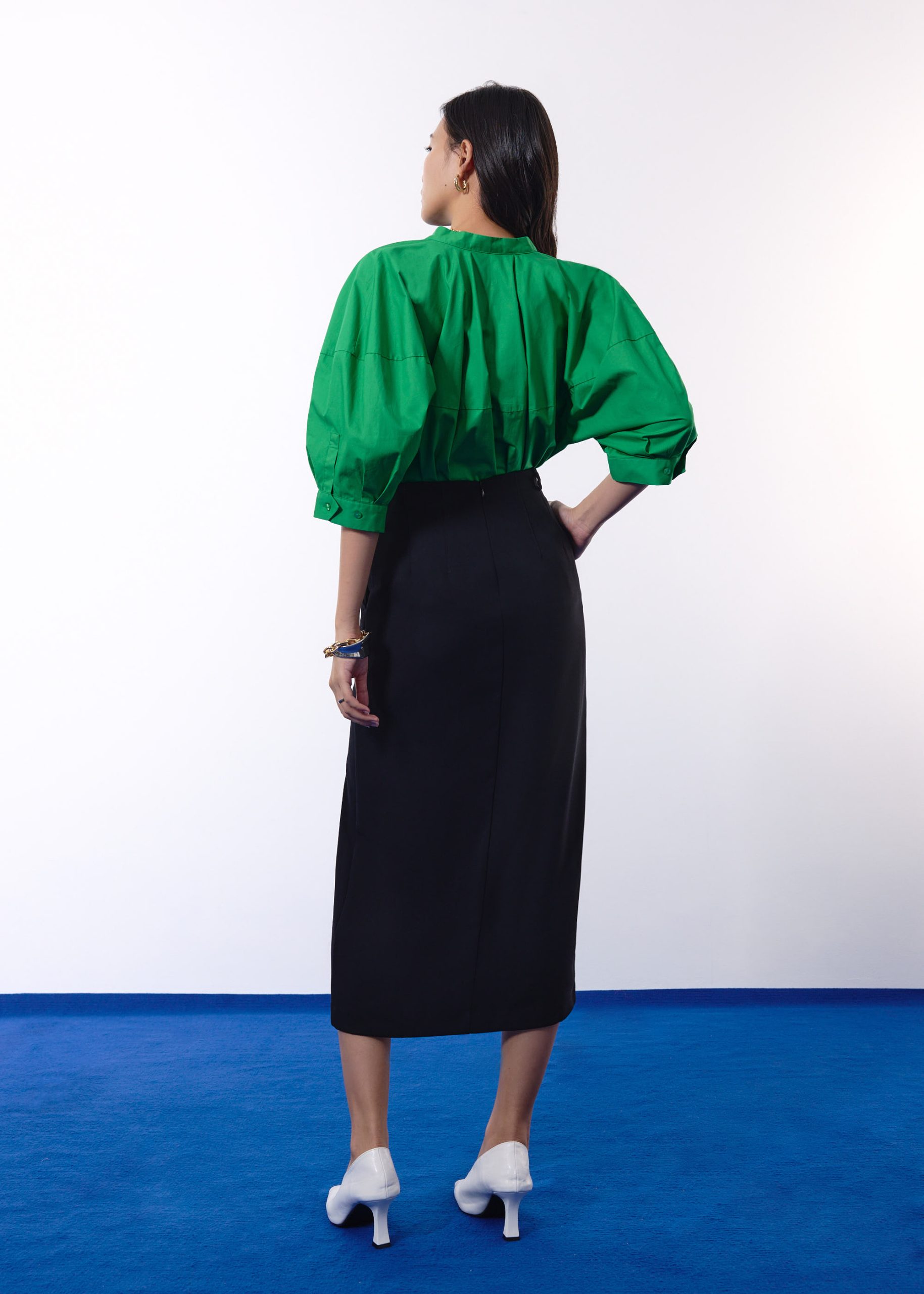 Emily Tailored Crepe Side Slit Column Midaxi Skirt - Image 6
