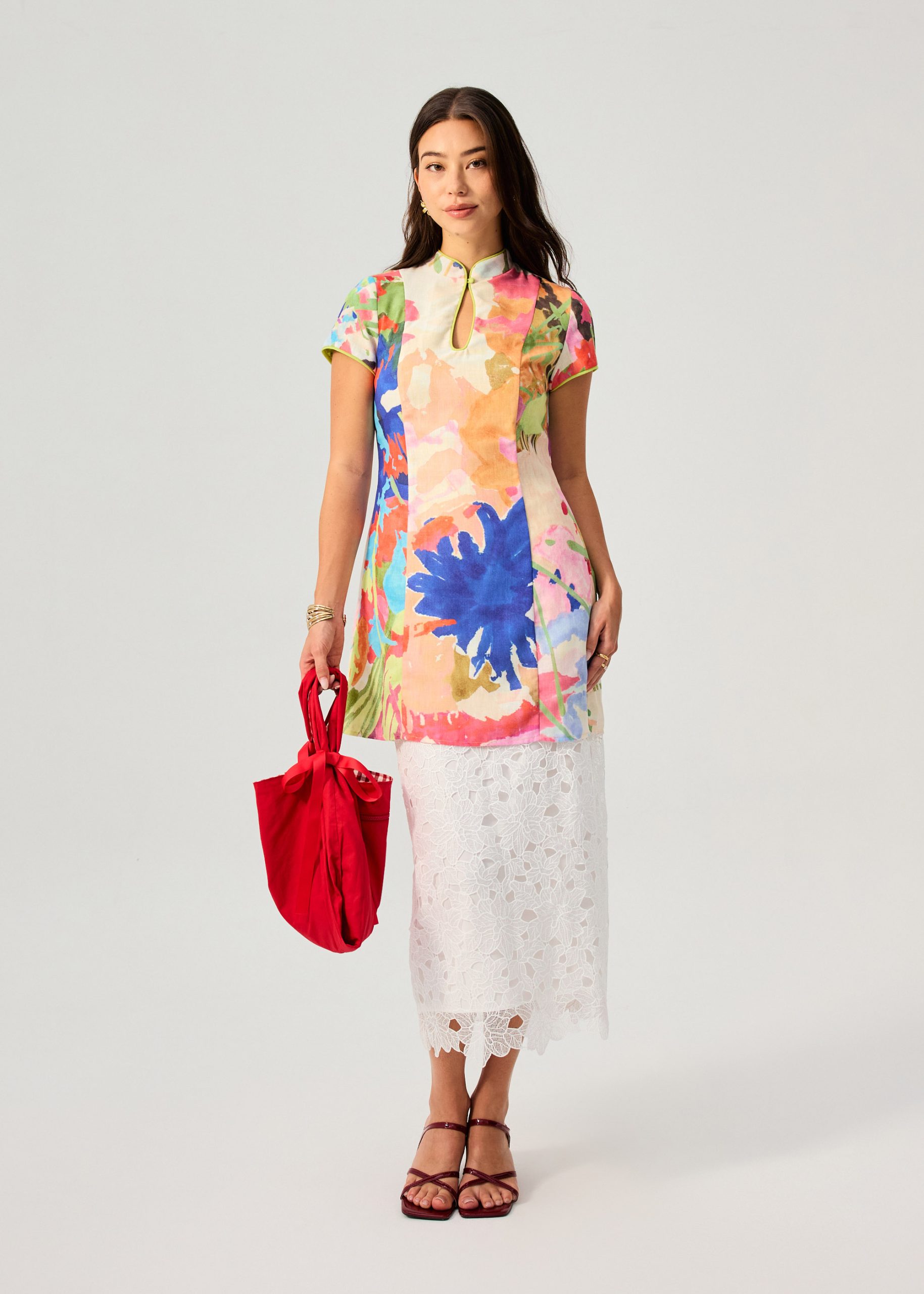 Shift Mini Cheongsam in Vivid Blooms - Image 2
