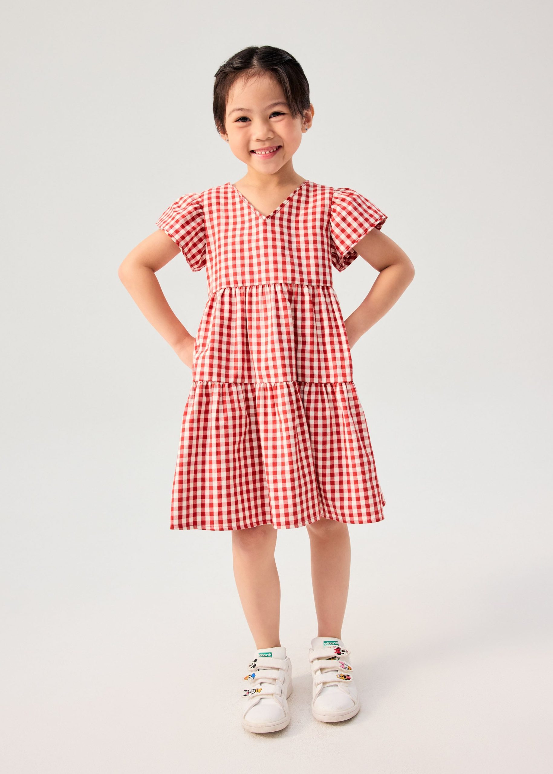 Girls' Tiered Gingham Cotton Cap Sleeve Trapeze Dress - Image 3