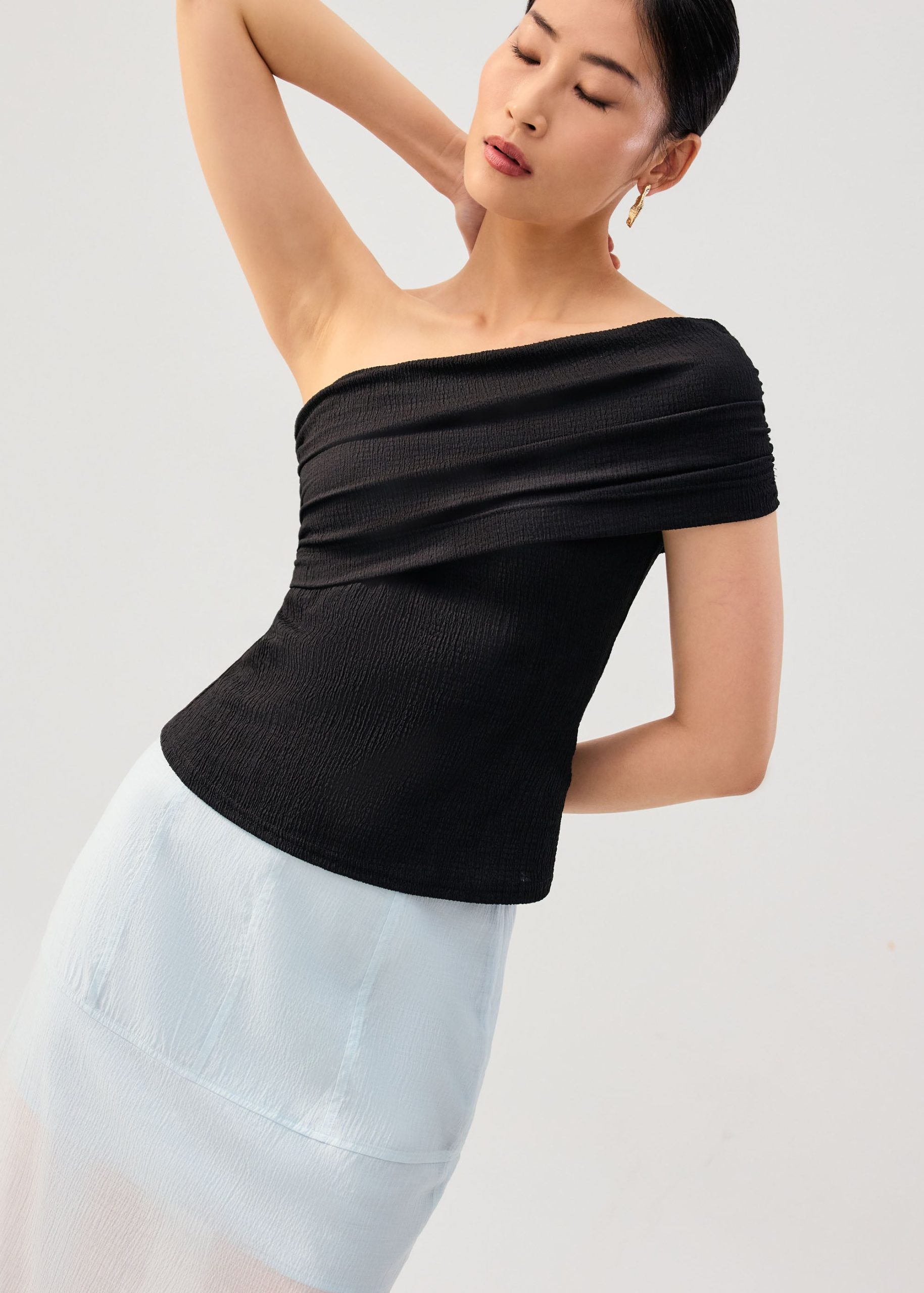 Crinkled Jersey Asymmetric Fitted Top - Image 2