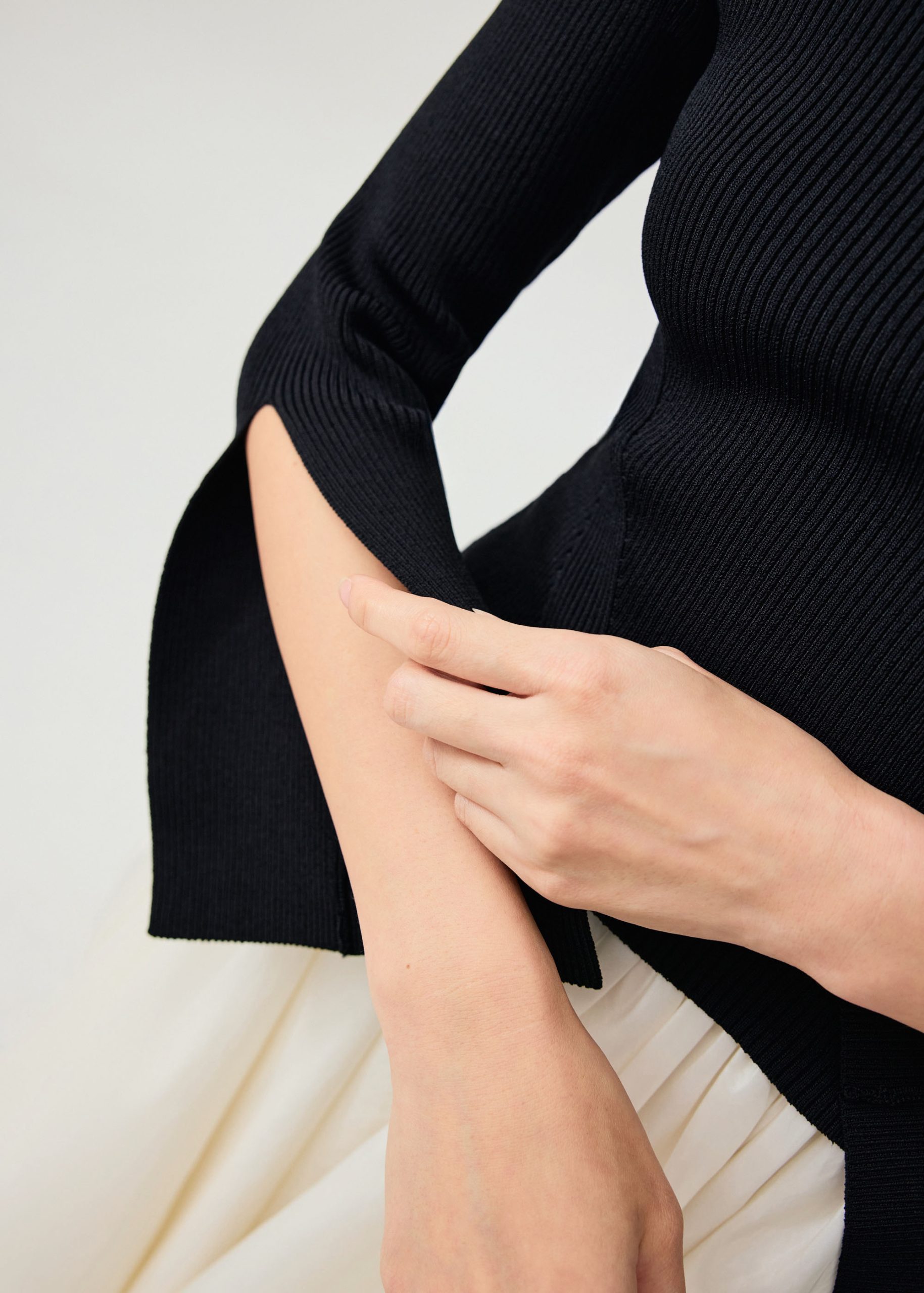 Asymmetric Hem Mock Neck Bell Sleeve Top - Image 5