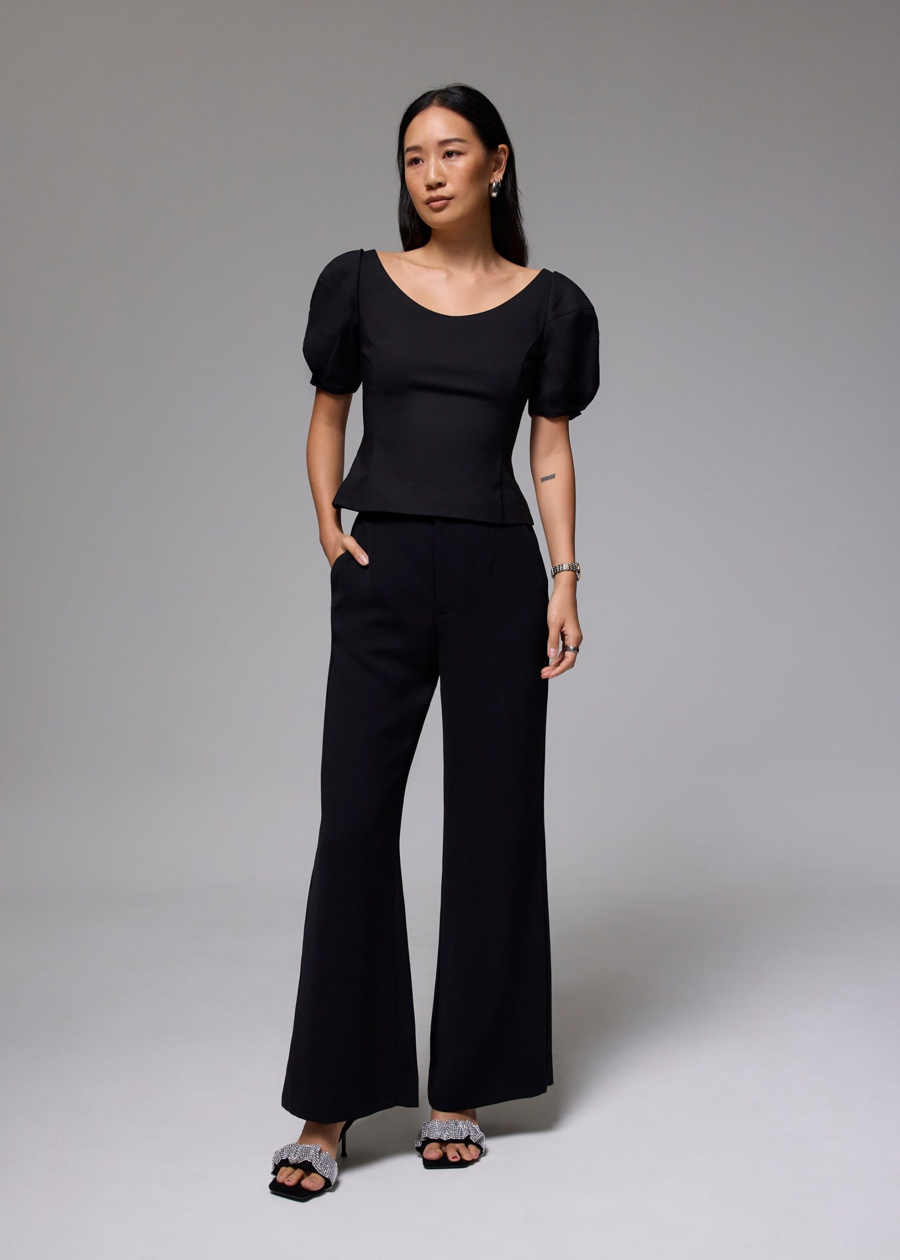 Scoop Neck Fitted Puff Sleeve Top - Image 2