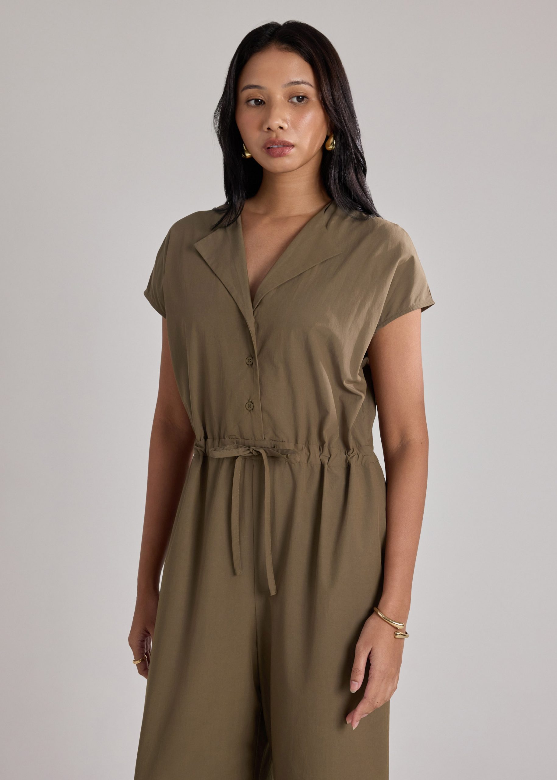 Collared Drawstring Waist Jumpsuit - Image 8