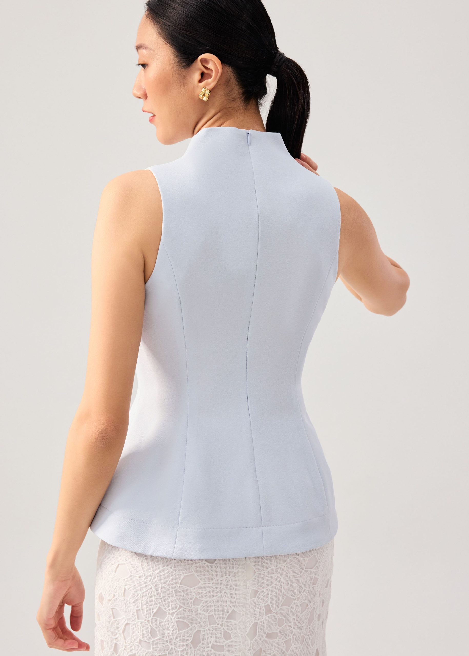 Zhen Mandarin Collar Peplum Vest Top - Image 23