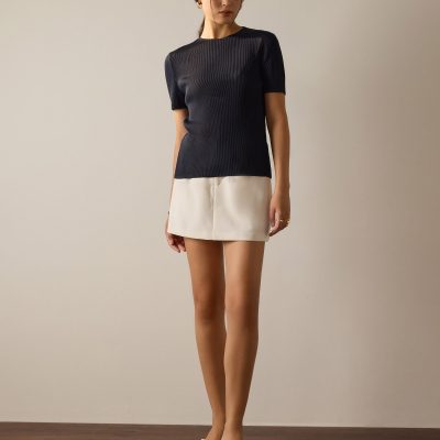 Praveena Plisse Mock Neck Fitted Top