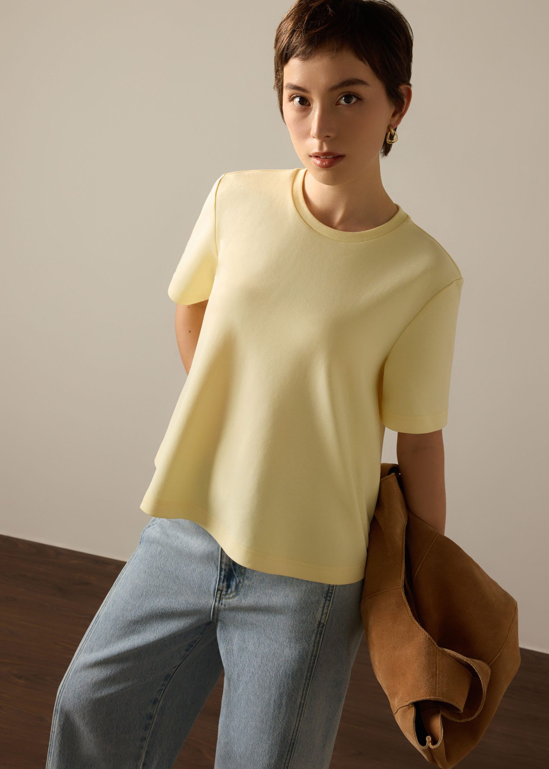 Billie Neoprene Round Neck Trapeze Tee