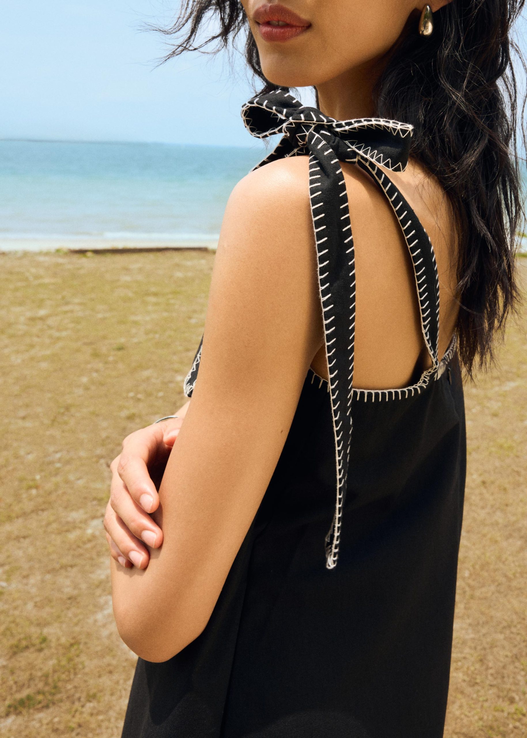 Blanket Stitch Shoulder Tie Romper - Image 4