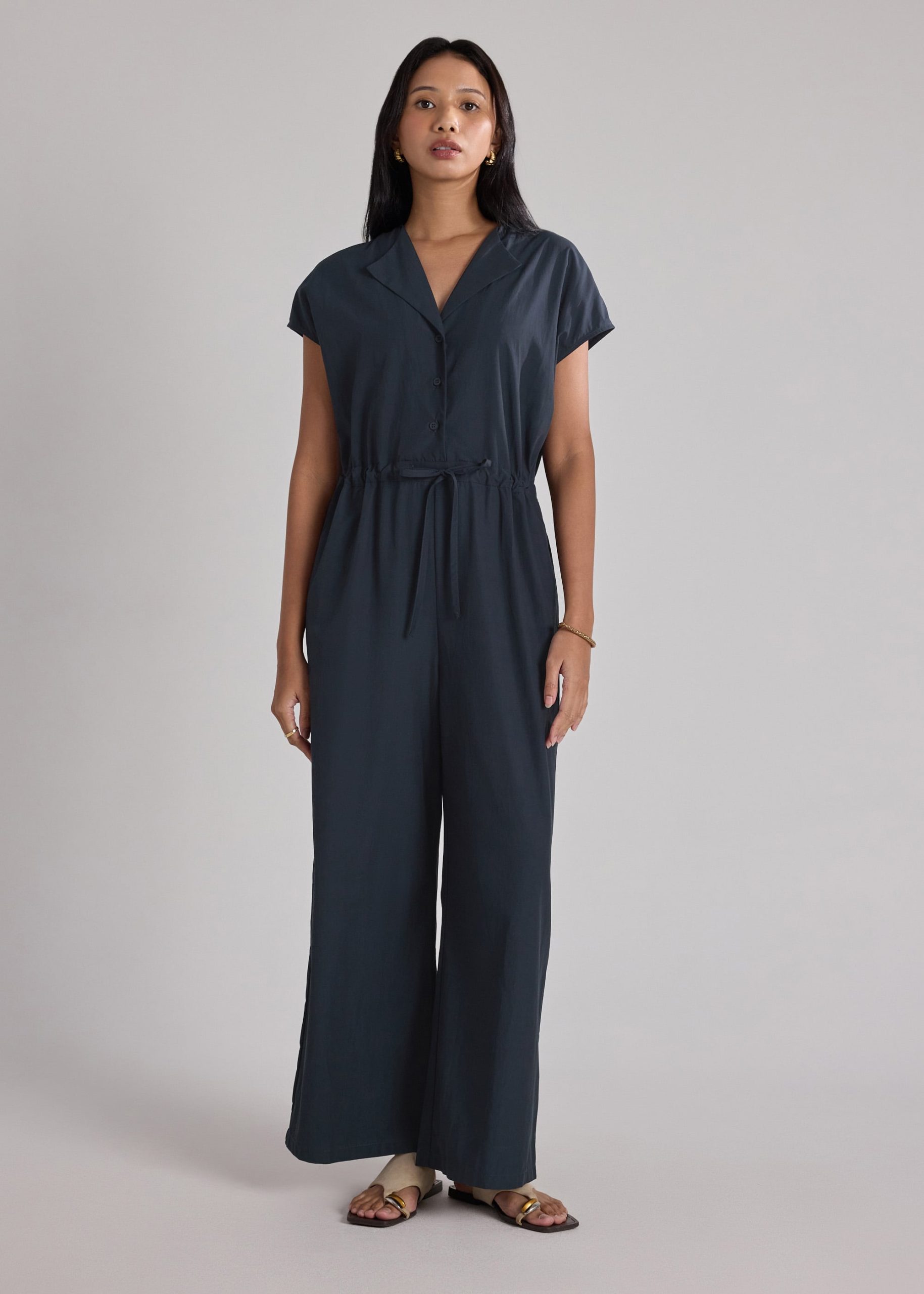 Collared Drawstring Waist Jumpsuit - Image 2