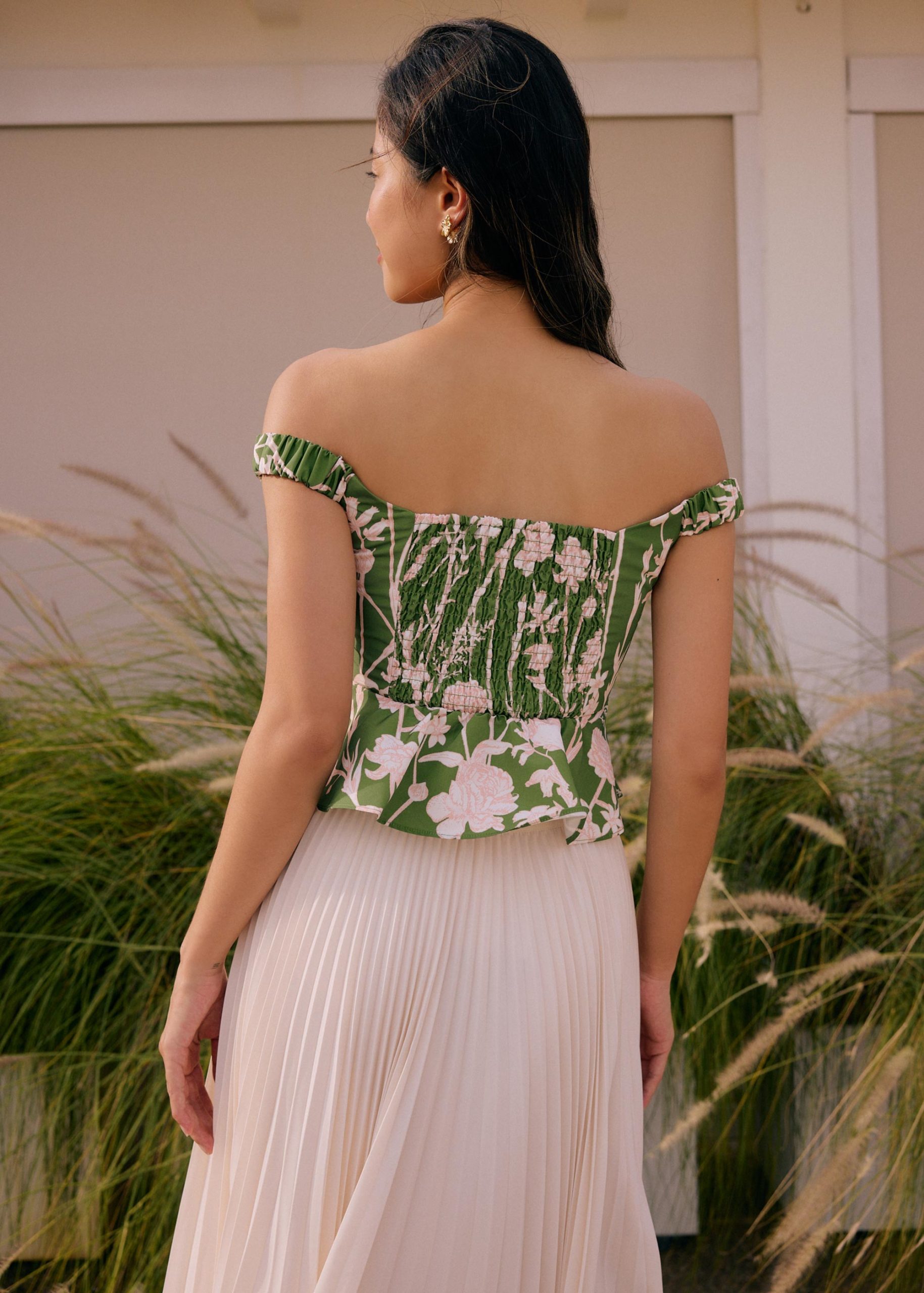 Off Shoulder Peplum Top in Tidal Blooms - Image 8