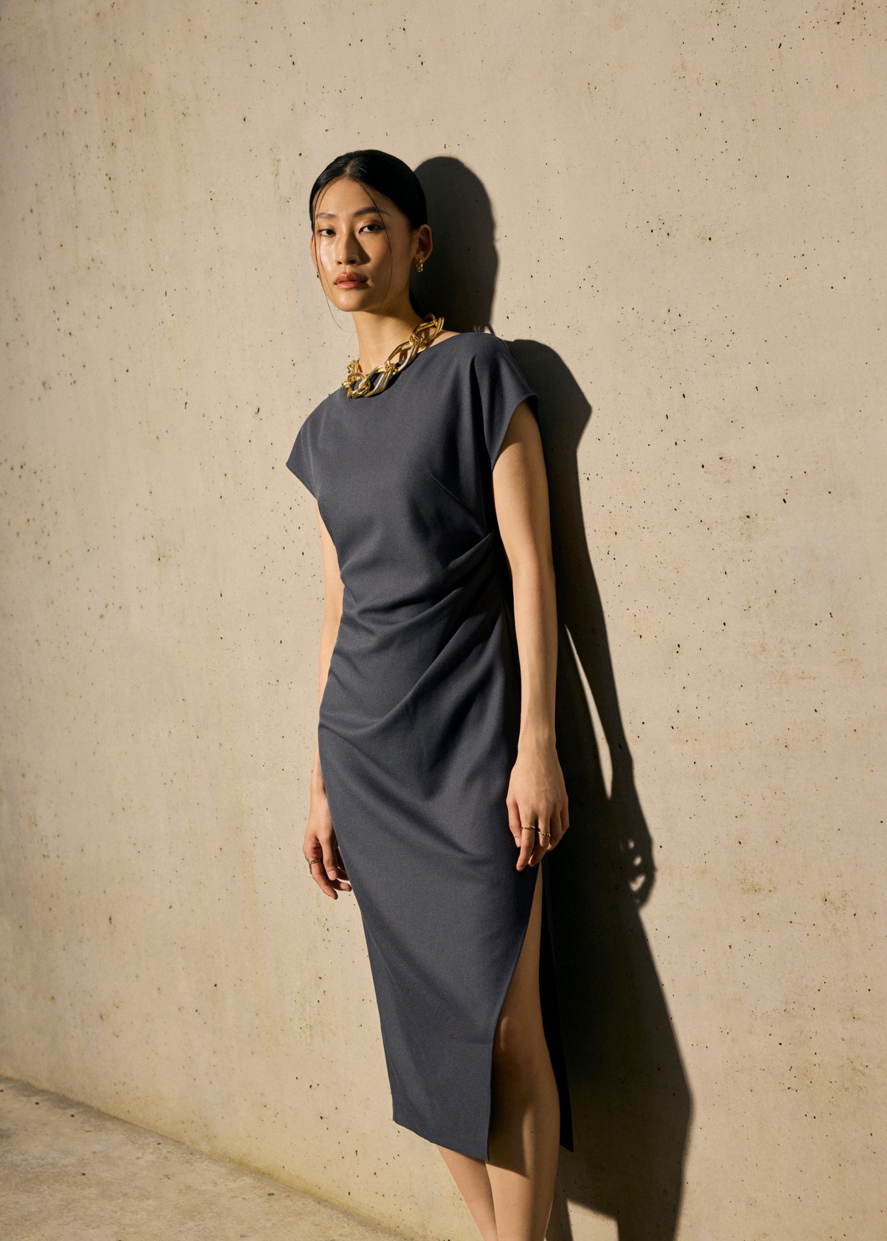 Hansa Boat Neck Column Drape Midaxi Dress - Image 3
