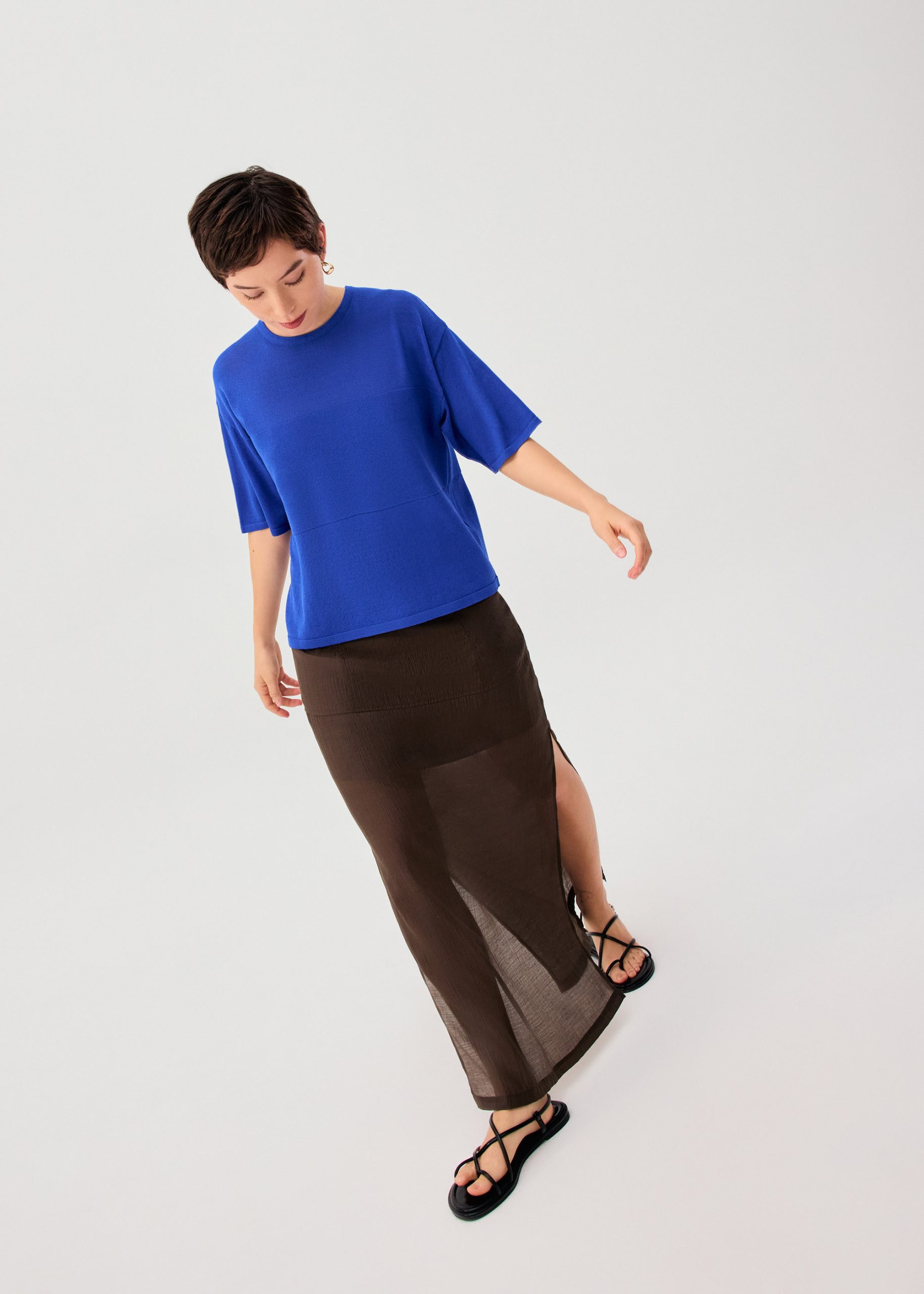Oversized Sheer Knit Front Panel Boxy Tee - Image 16
