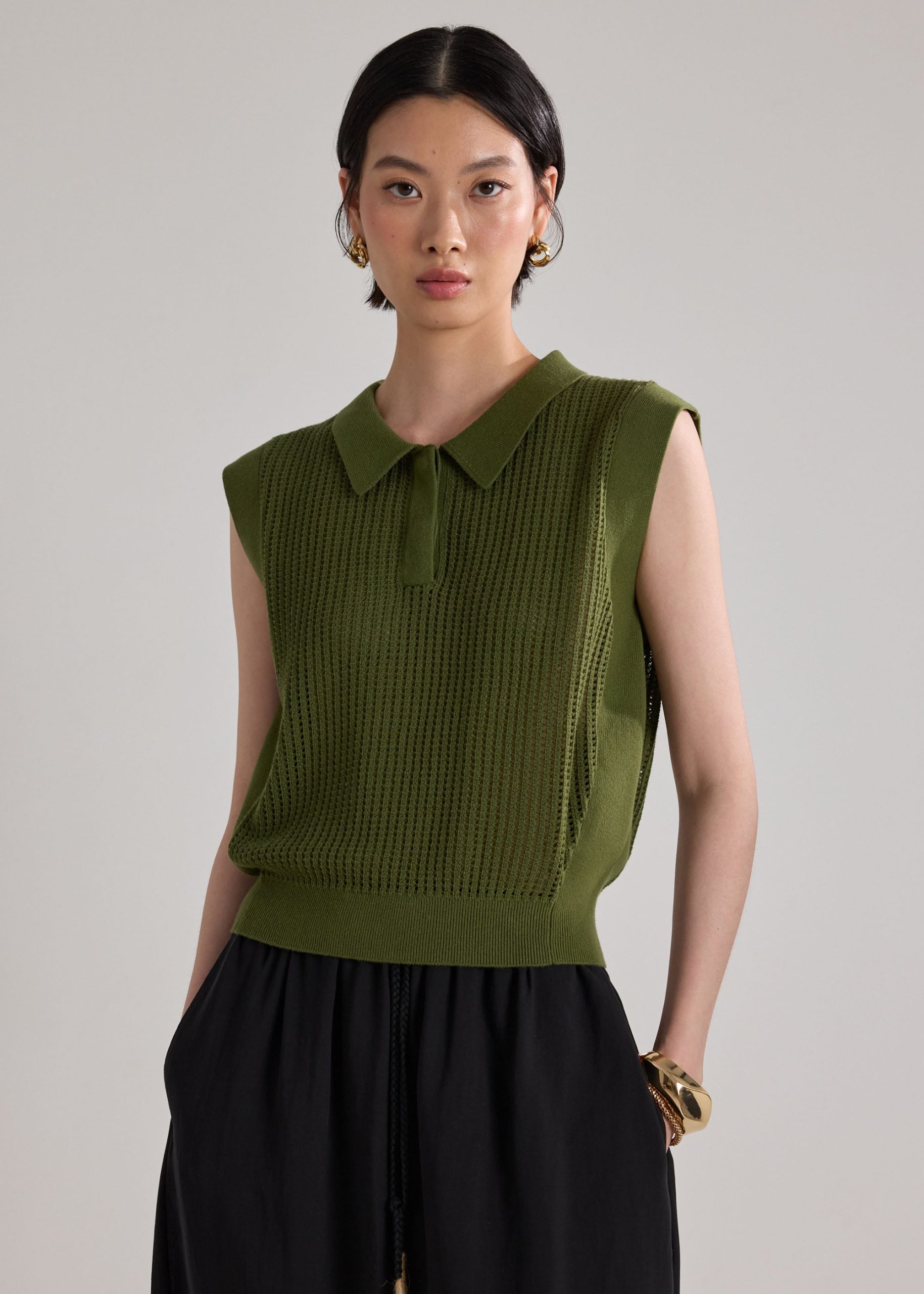 Open Knit Polo Top