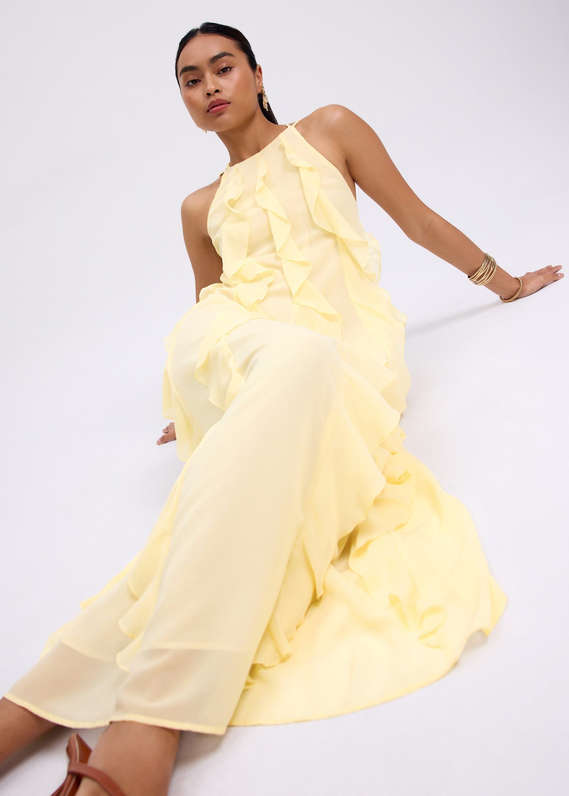 Georgette Halter Trapeze Frill Maxi Dress - Image 2