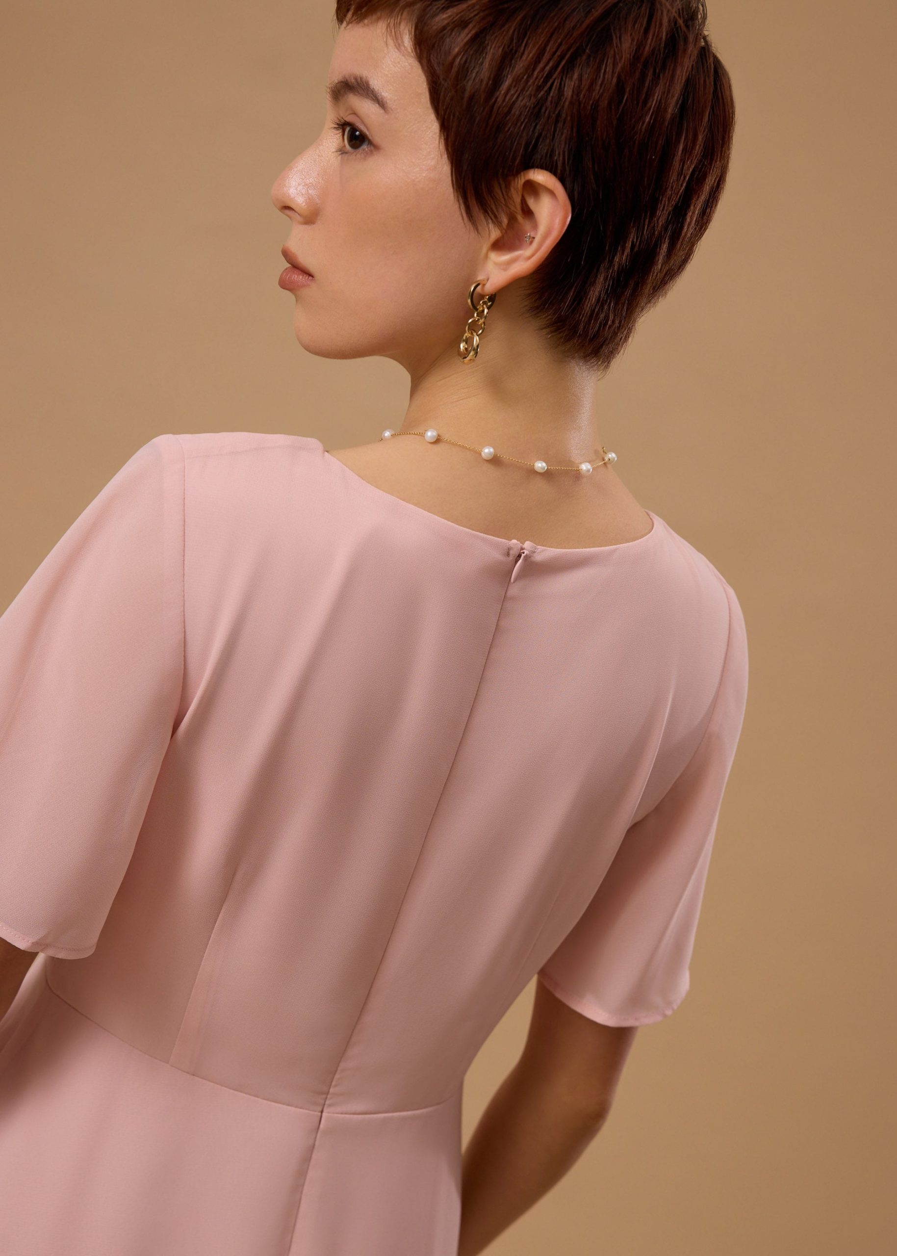 BraFree by LB Georgette Flutter Sleeve Bias Cut Midi Dress - Image 14