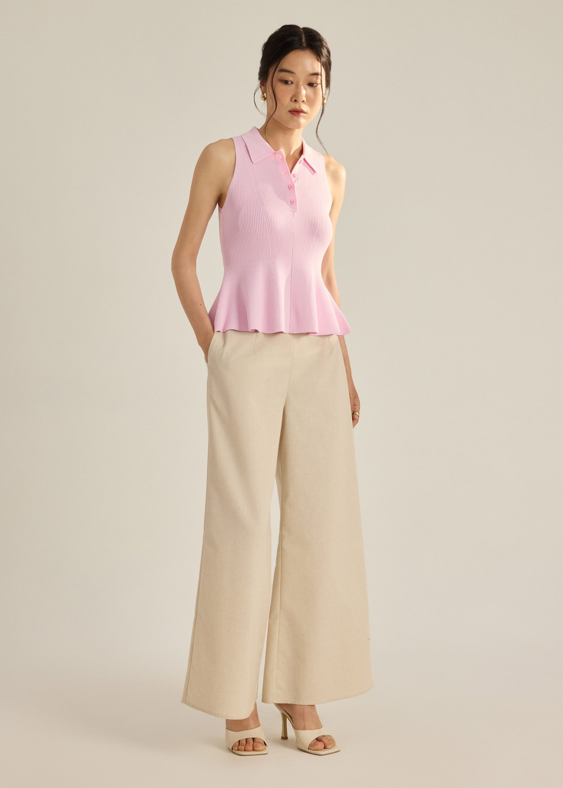 Knit Peplum Polo Top - Image 18