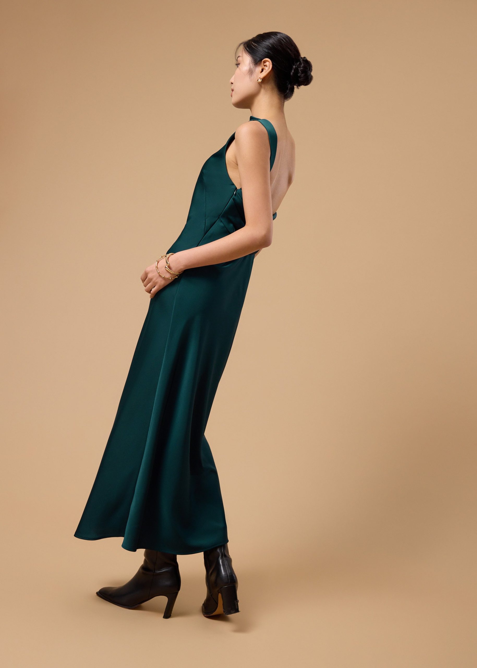 BraFree by LB Satin Cowl Neck Bias Cut Maxi Dress - Image 15
