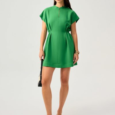 Zaya Side Elastic Mandarin Collar Fit & Flare Mini Dress
