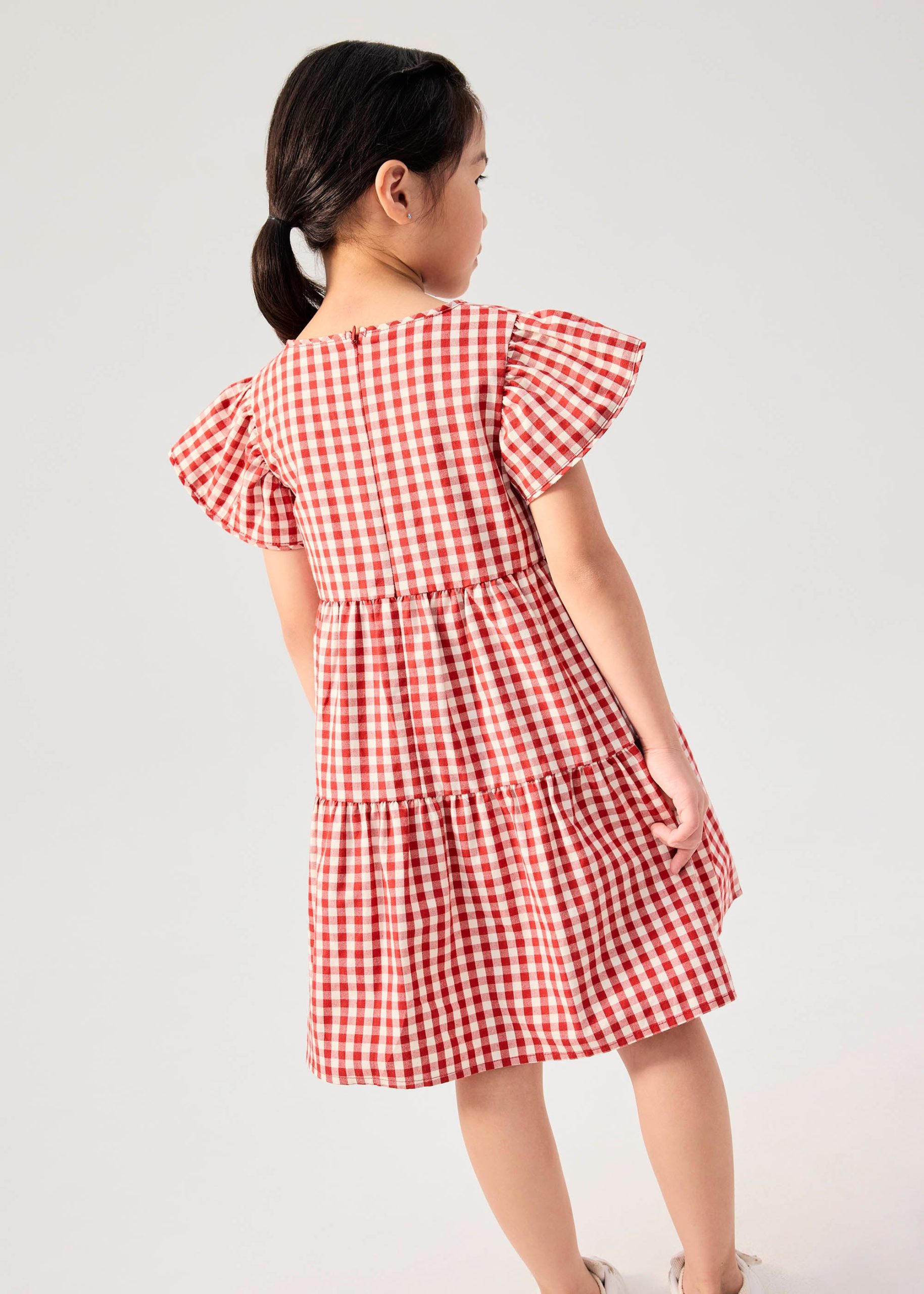 Girls' Tiered Gingham Cotton Cap Sleeve Trapeze Dress - Image 6