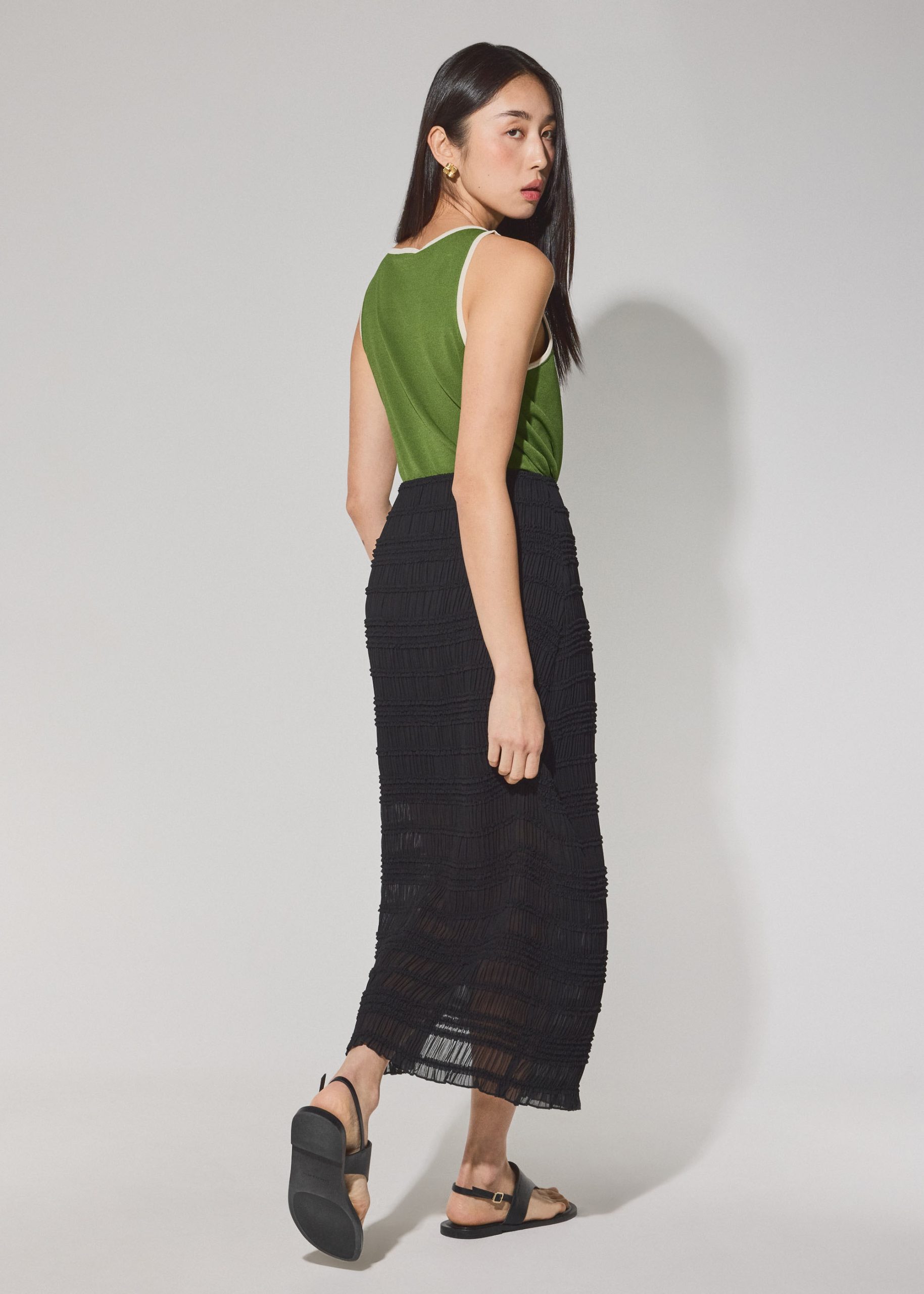 Elastic Sheer Crinkled Column Midaxi Skirt - Image 5