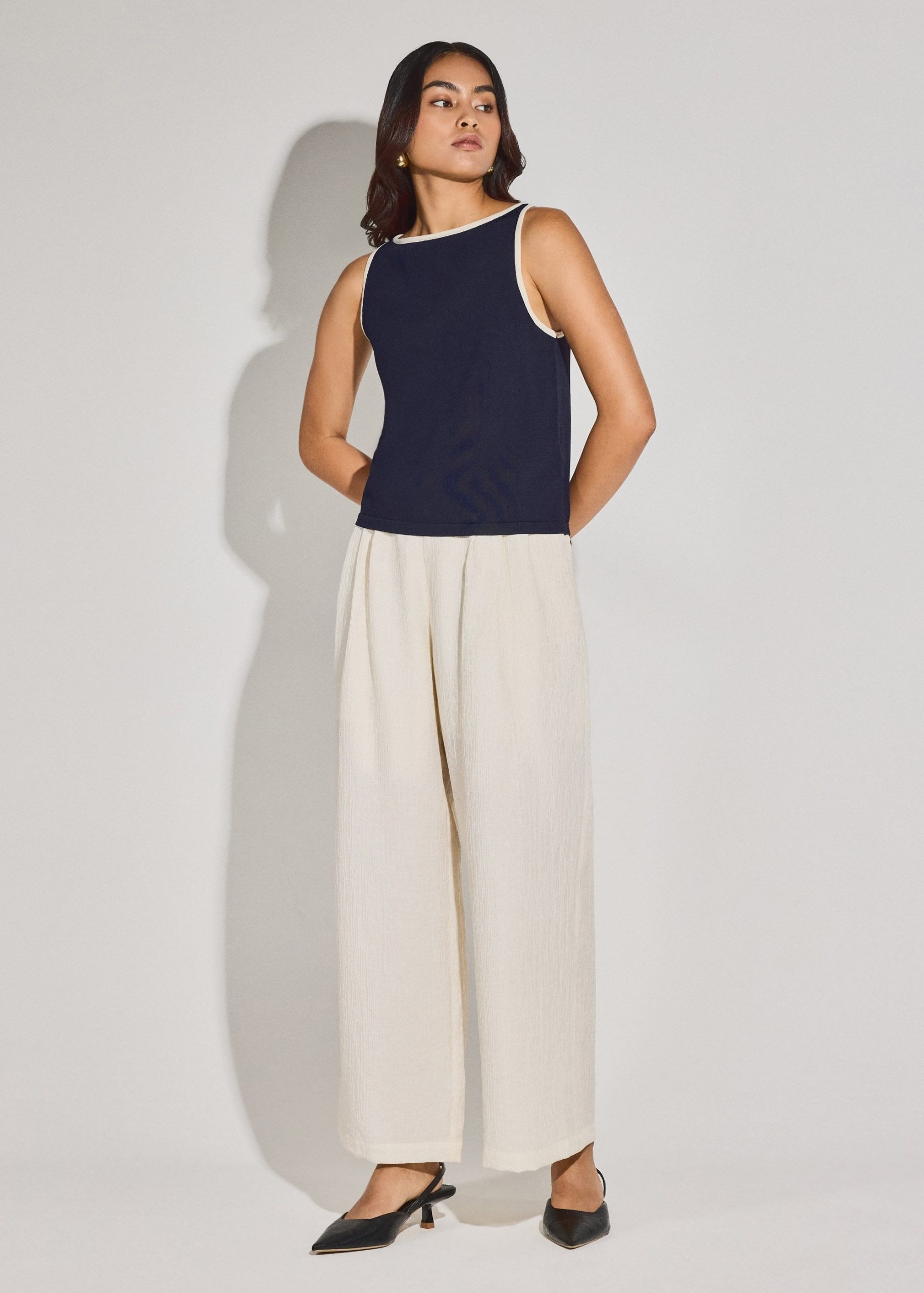 Nikki Relaxed Contrast Knit Boat Neck Tank Top - Image 5