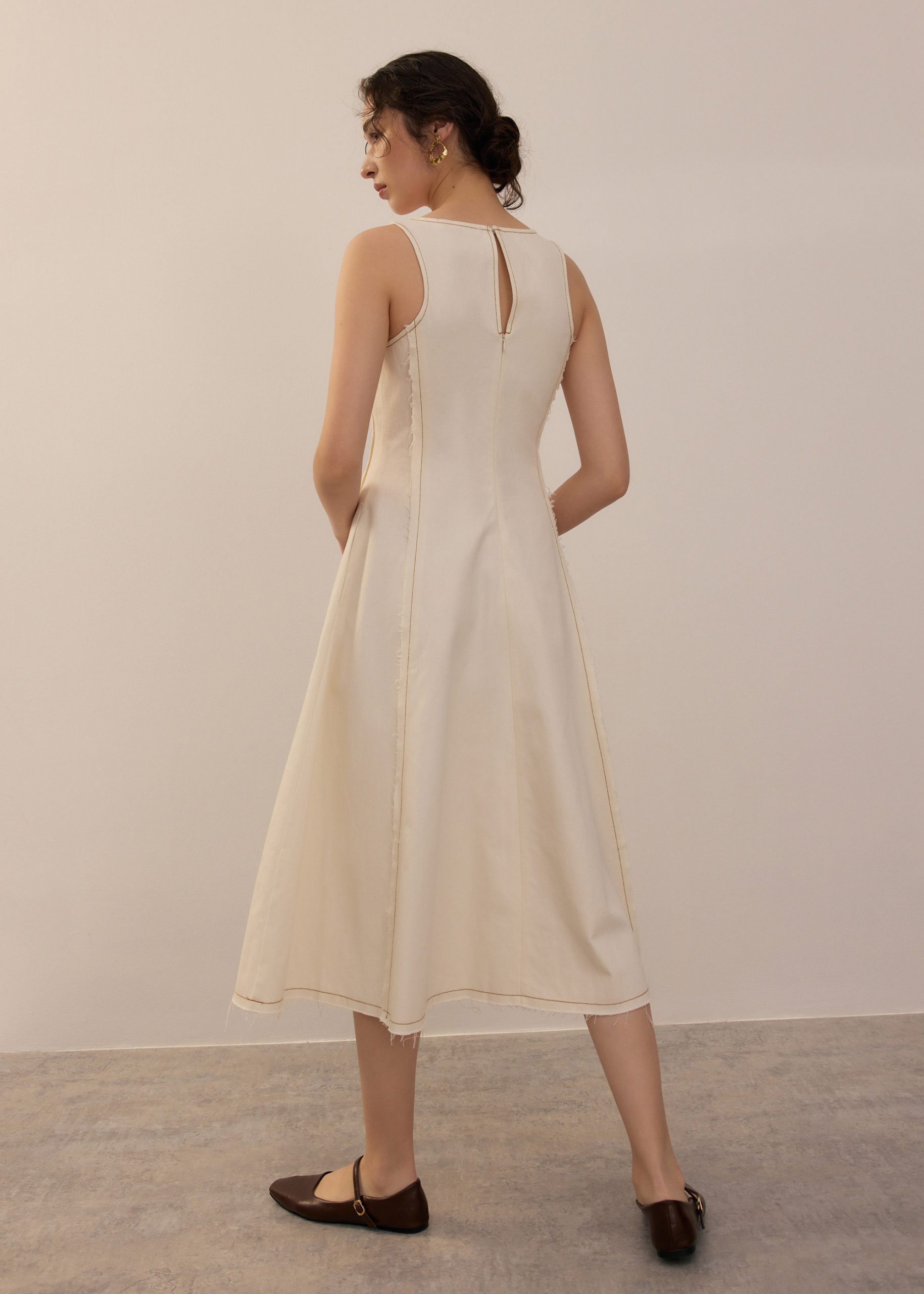 Denim Scoop Neck Midi Dress - Image 13