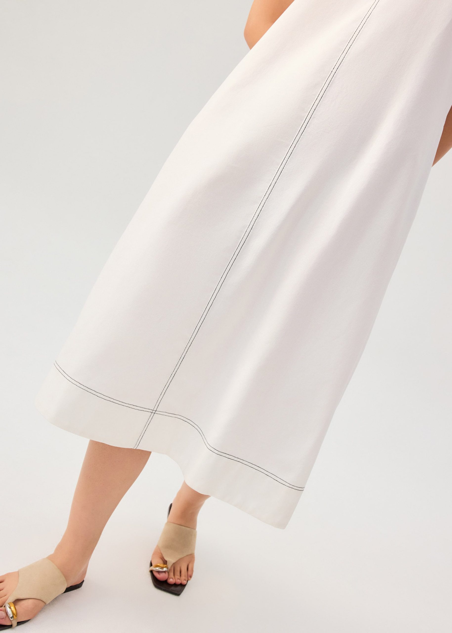 Contrast Stitch Cotton Scoop Neck A-Line Midi Dress - Image 3