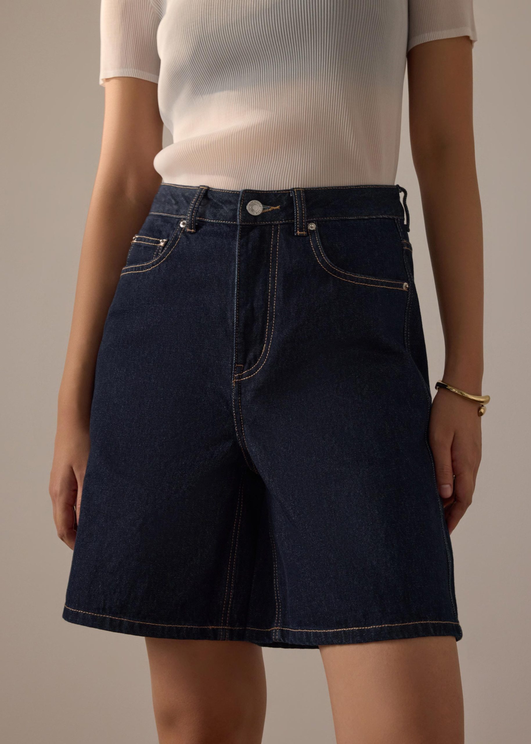 Megan Denim Mid Waist Bermuda Shorts - Image 3