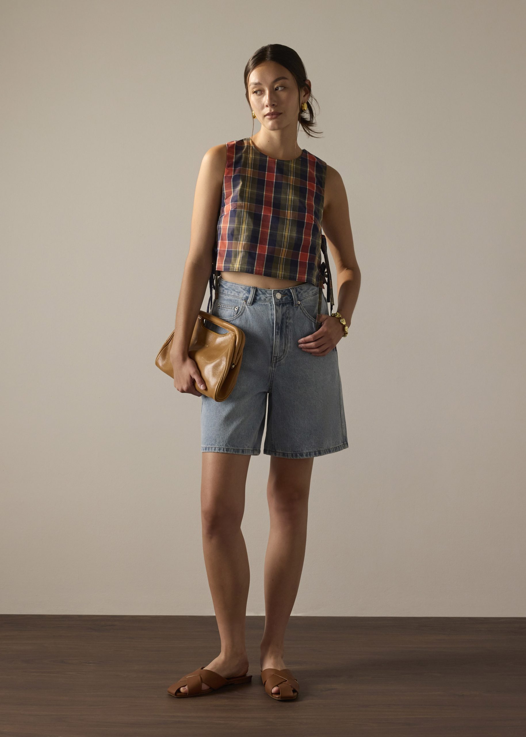 Multi-way Checkered Cotton Relaxed Top - Image 5