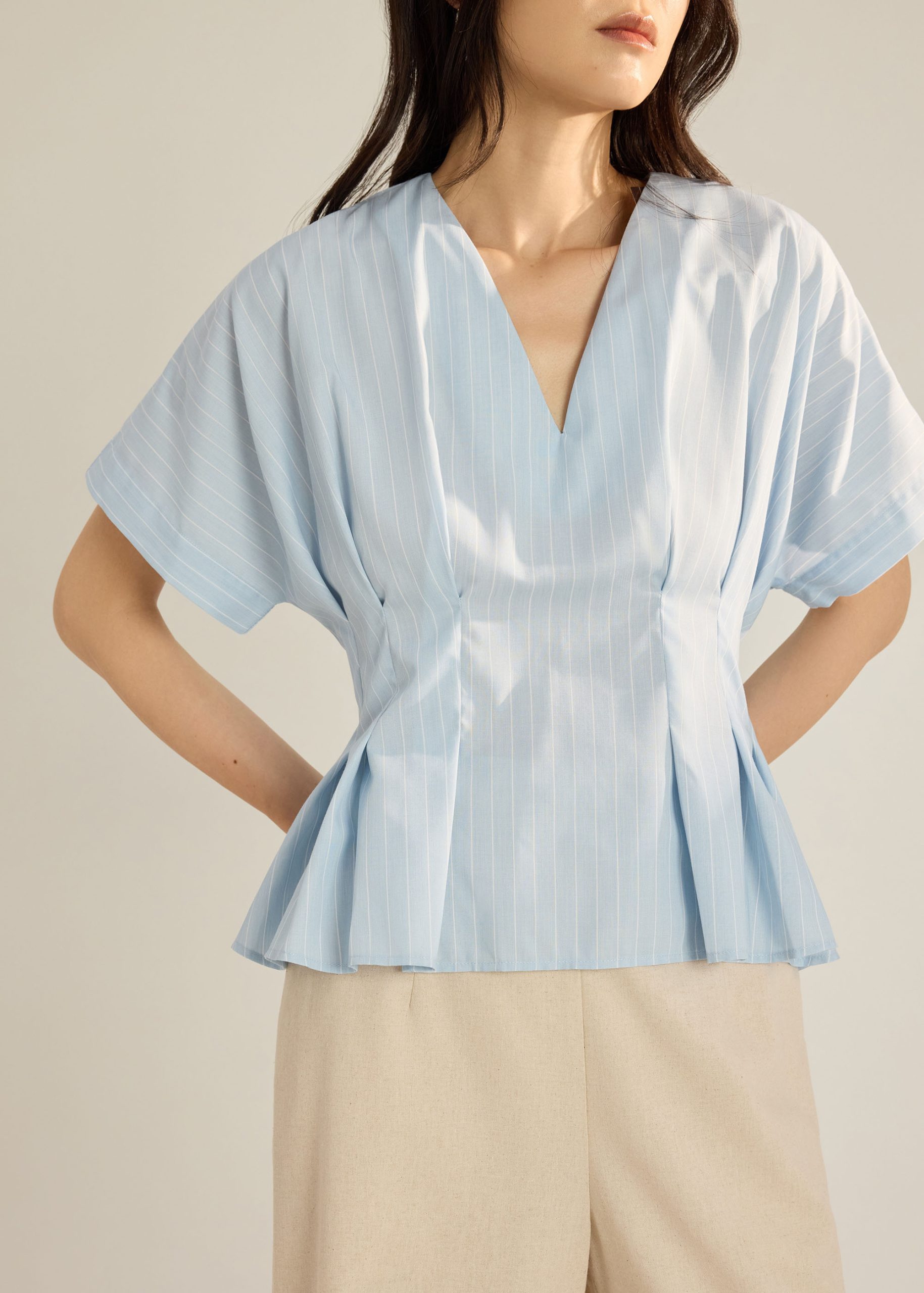 Elara Pinstripe V-neck Blouse - Image 4