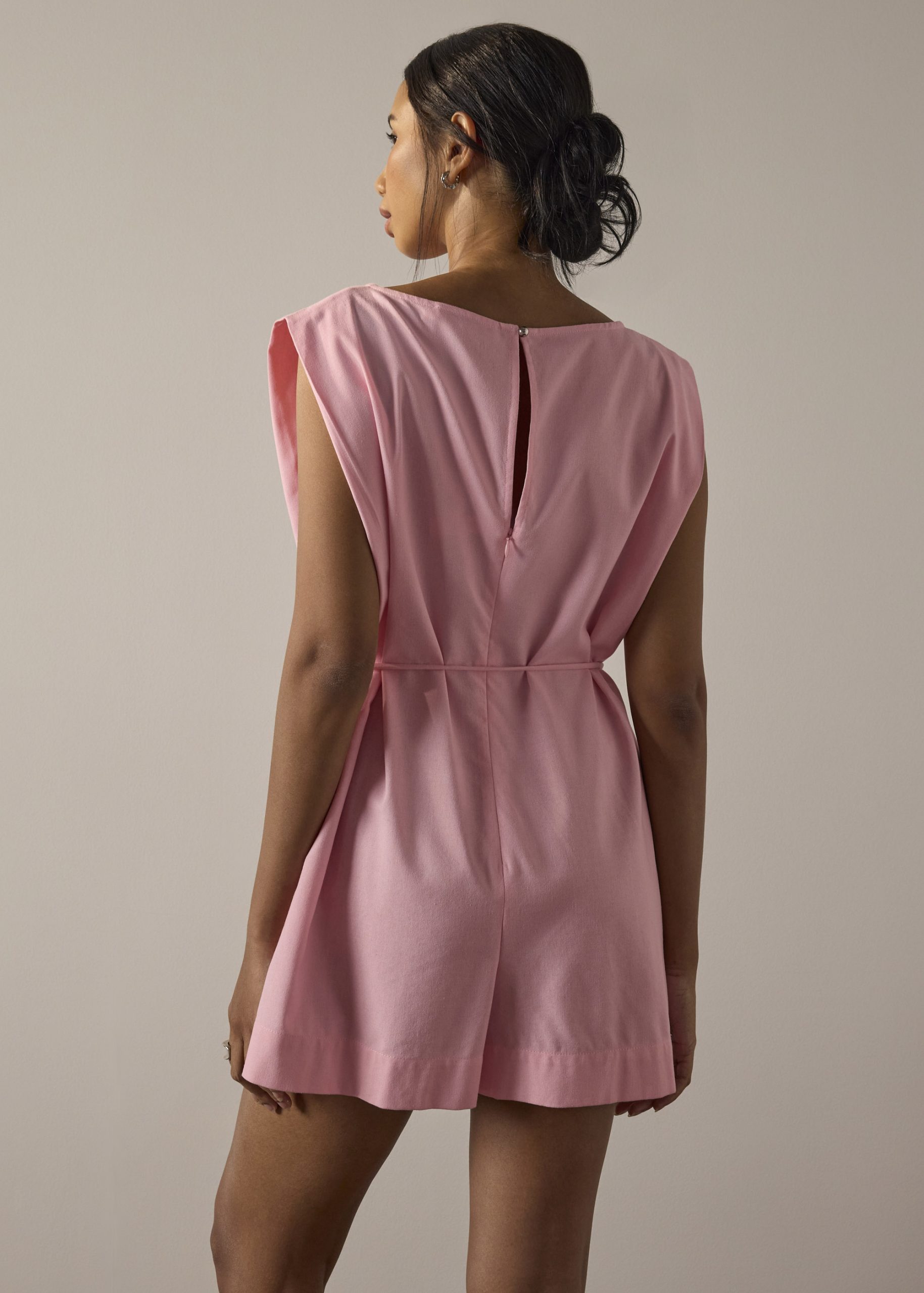 Linen A-Line Romper With Belt - Image 11