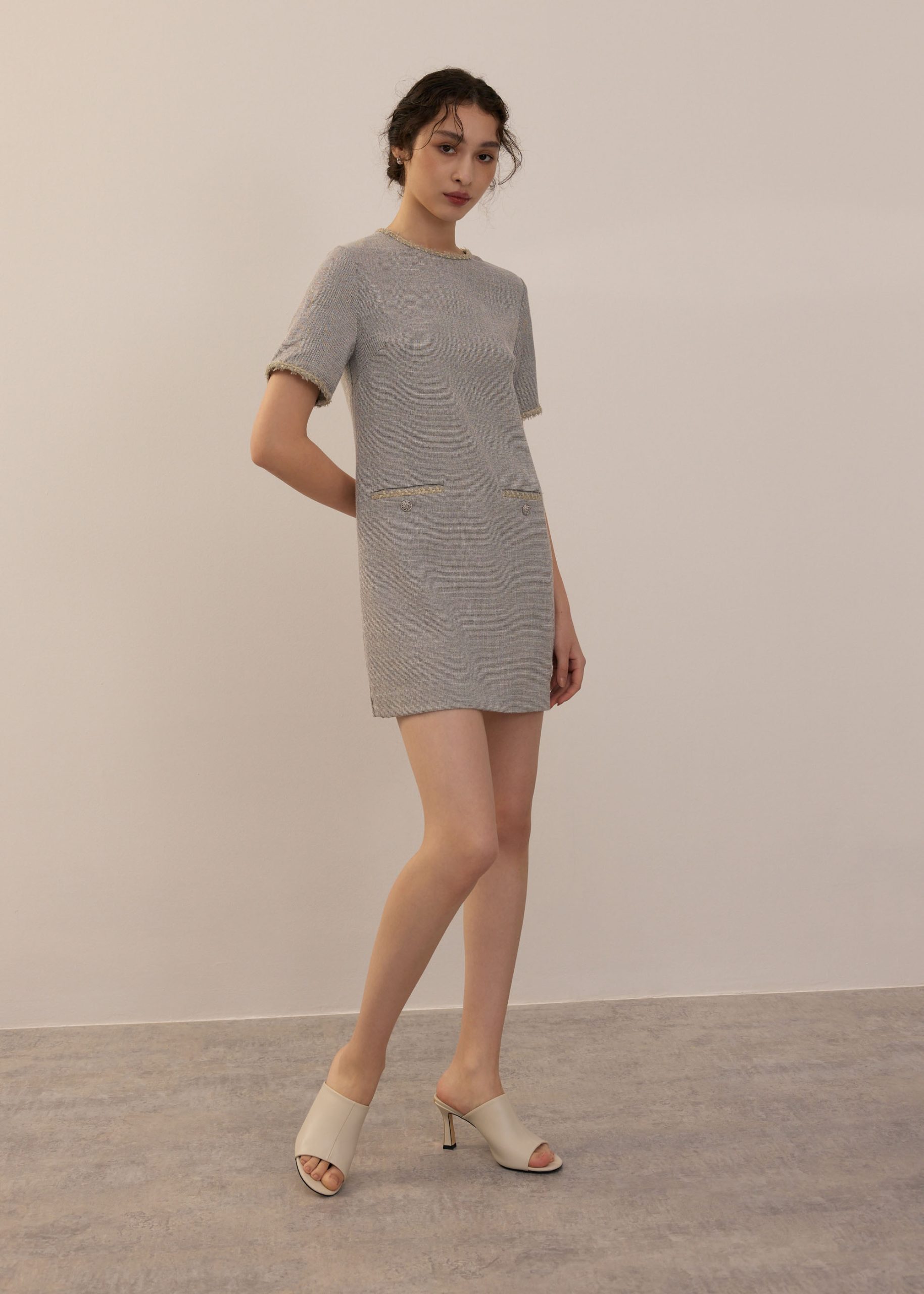 Tweed Round Neck Shift Mini Dress - Image 7