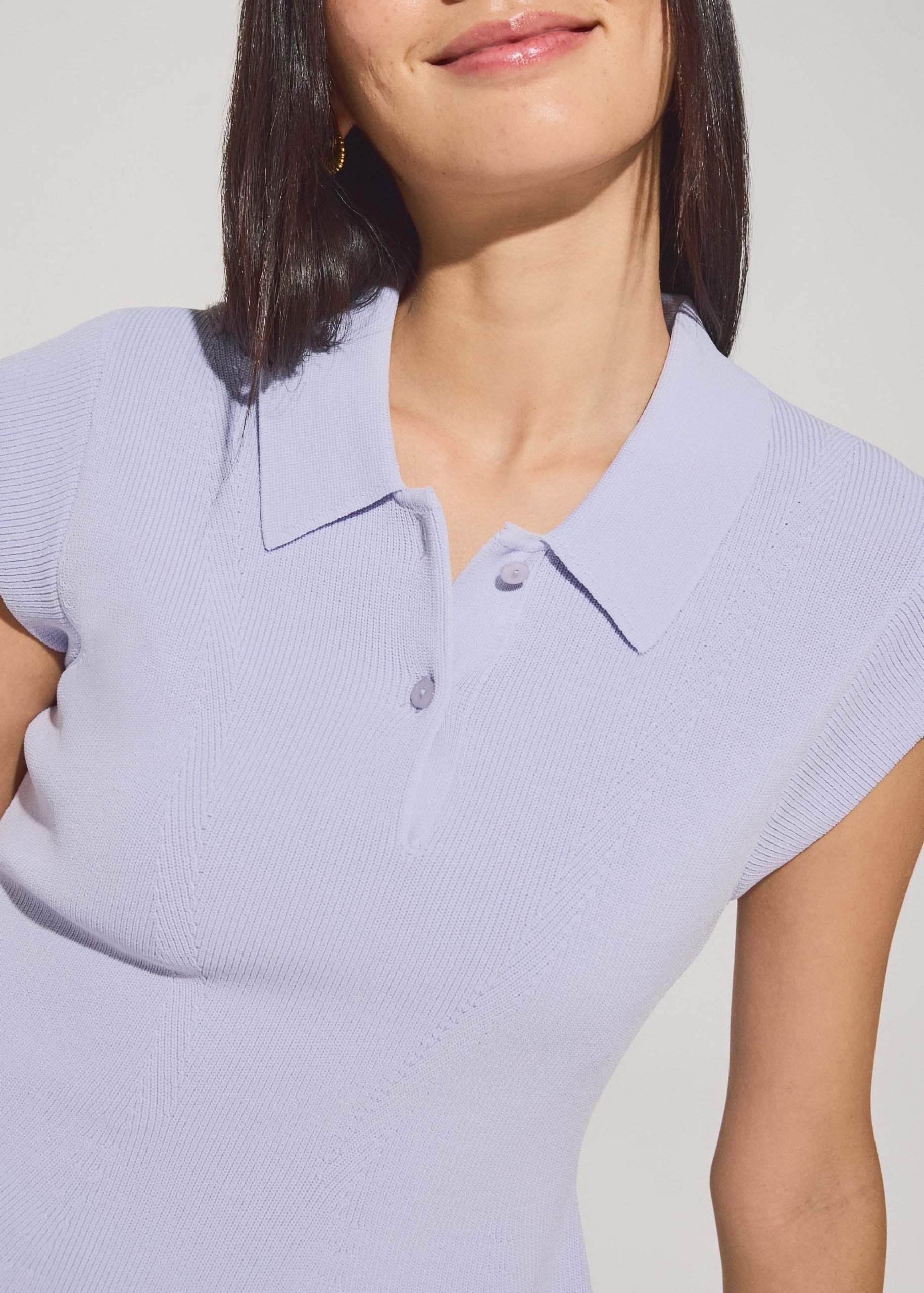 Knit Collared Peplum Polo Top - Image 12