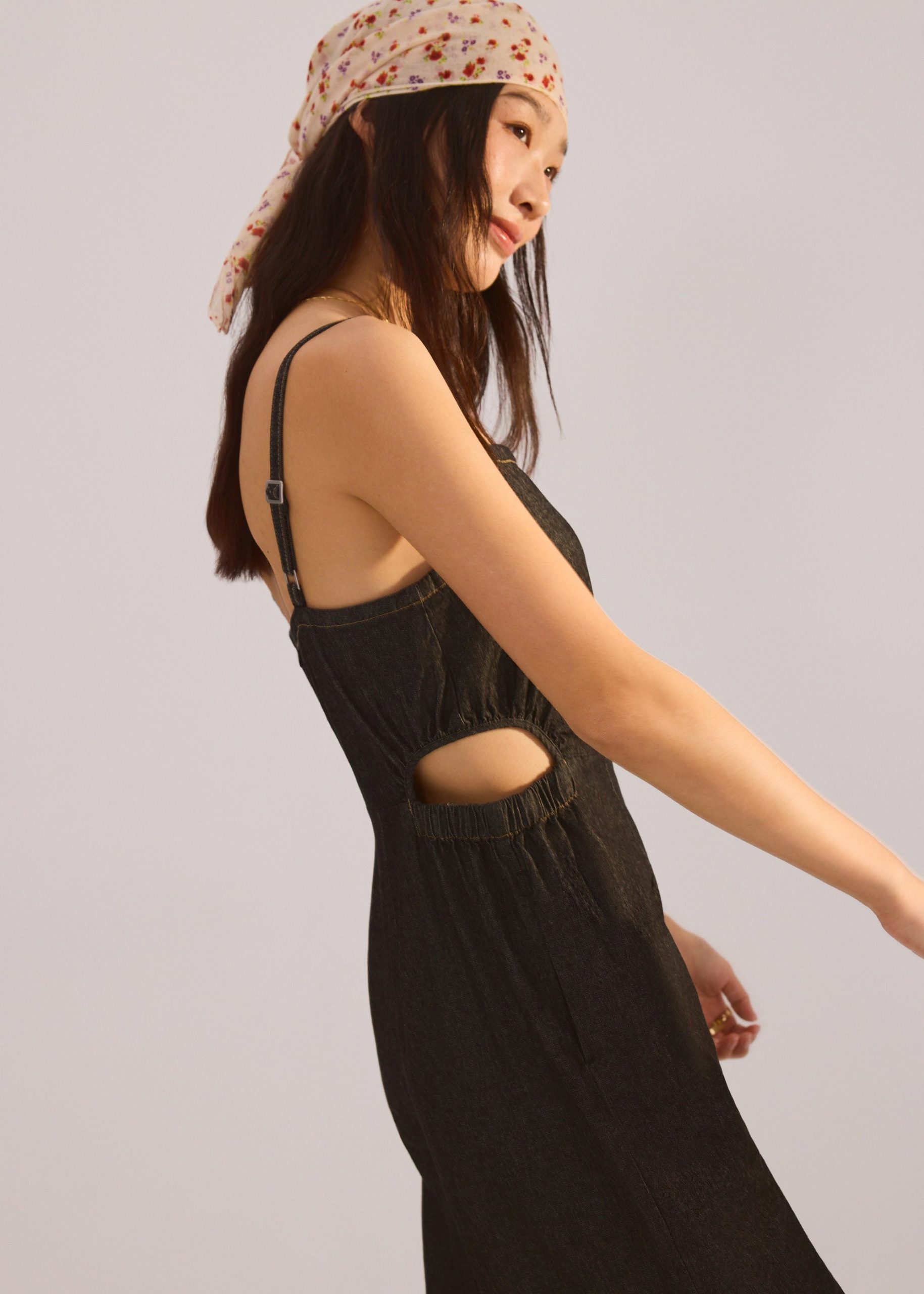 Denim Cut Out Straight Neck Jumpsuit - Image 2